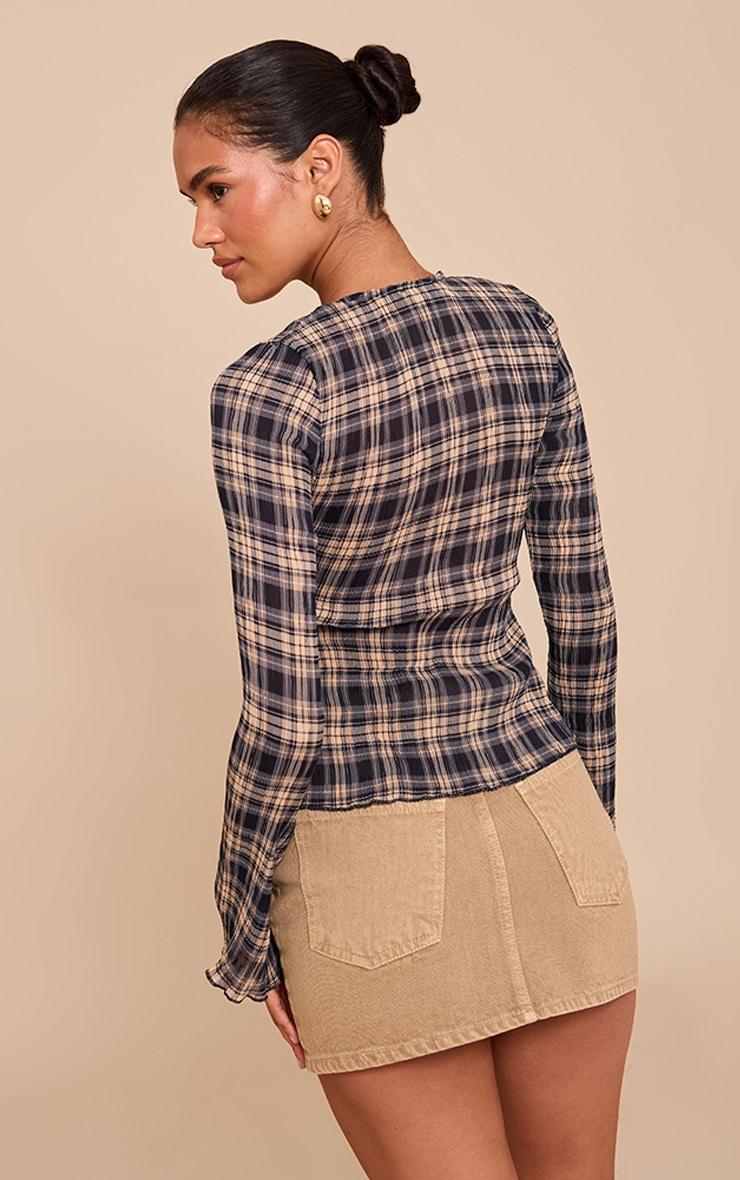 Blue Plisse Check Printed Blouse Product Image