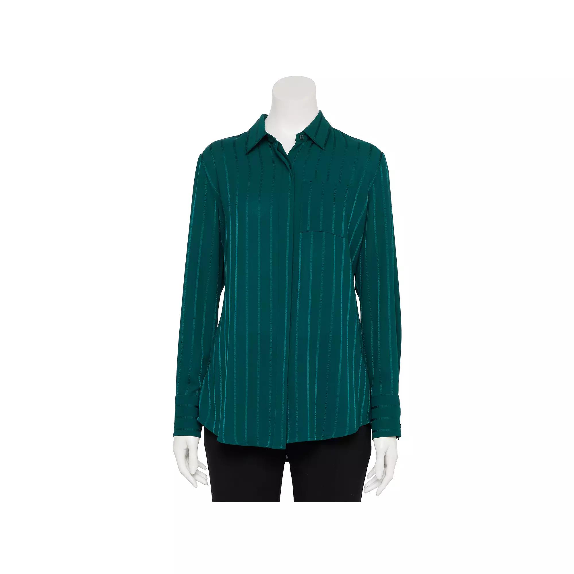 Women's Nine West Adaptive Magnetic Closure Drapey Satin Long Sleeve Shirt,  Product Image