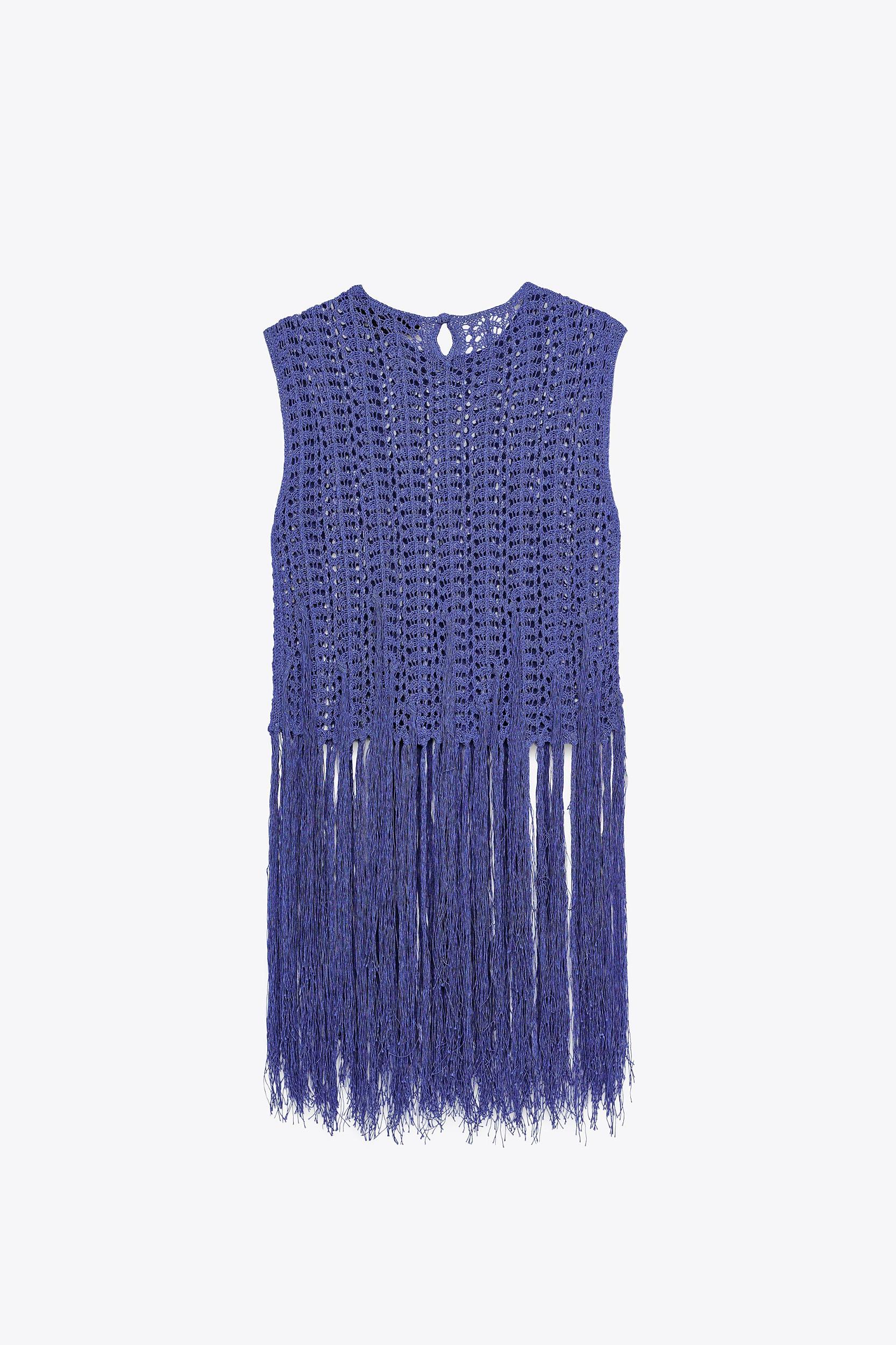 FRINGED CROCHET KNIT TOP Product Image