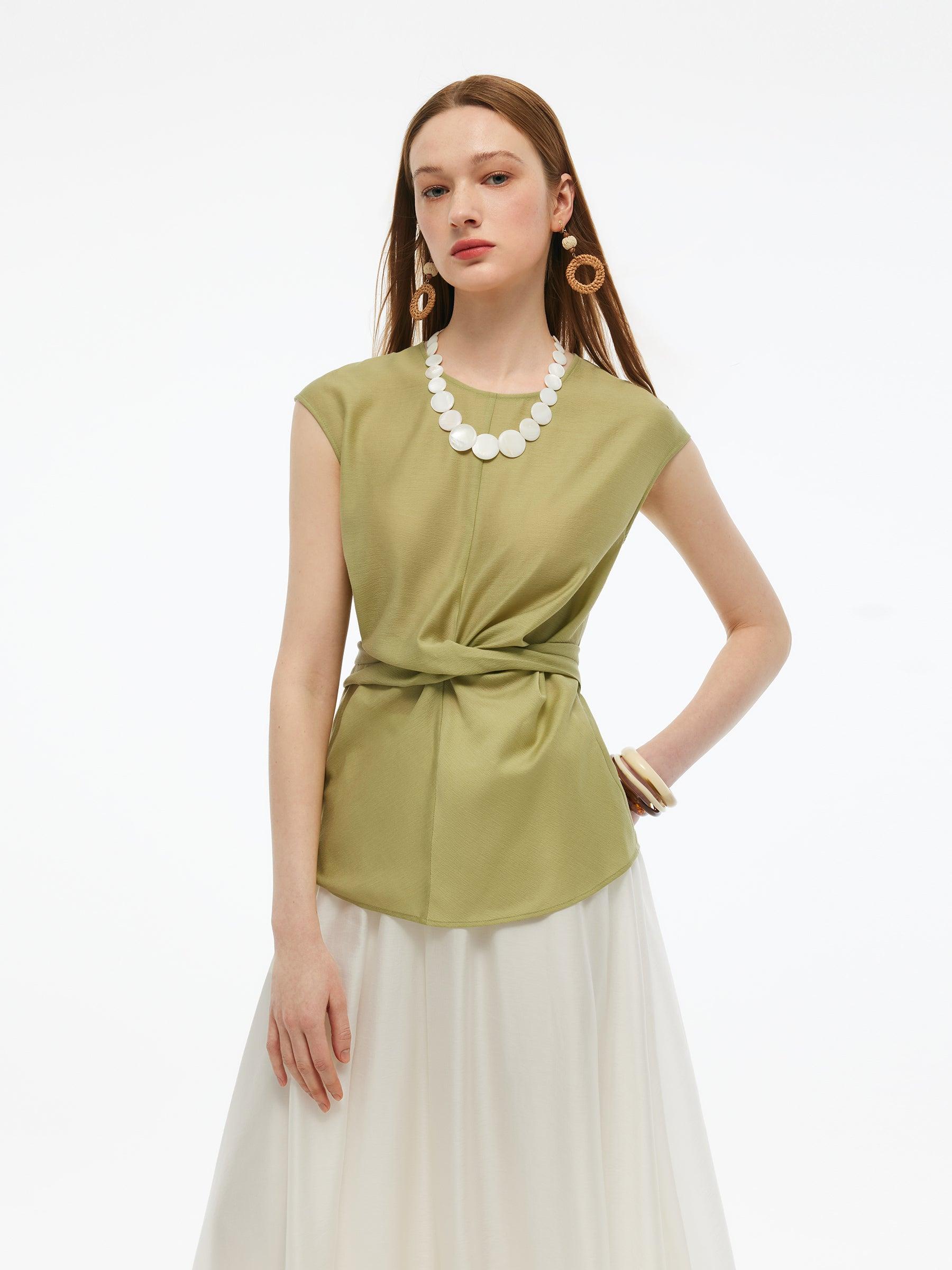 Acetate Twist Front Women Cap Sleeve Top Product Image