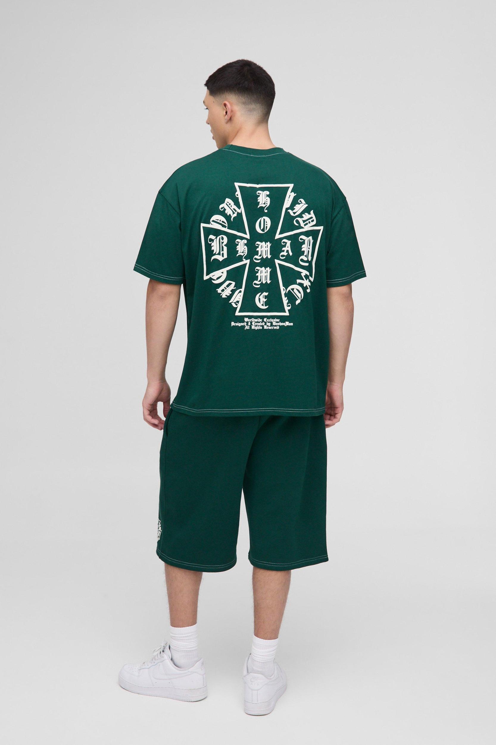 Oversized Homme Cross T-Shirt & Short Set | boohooMAN USA Product Image