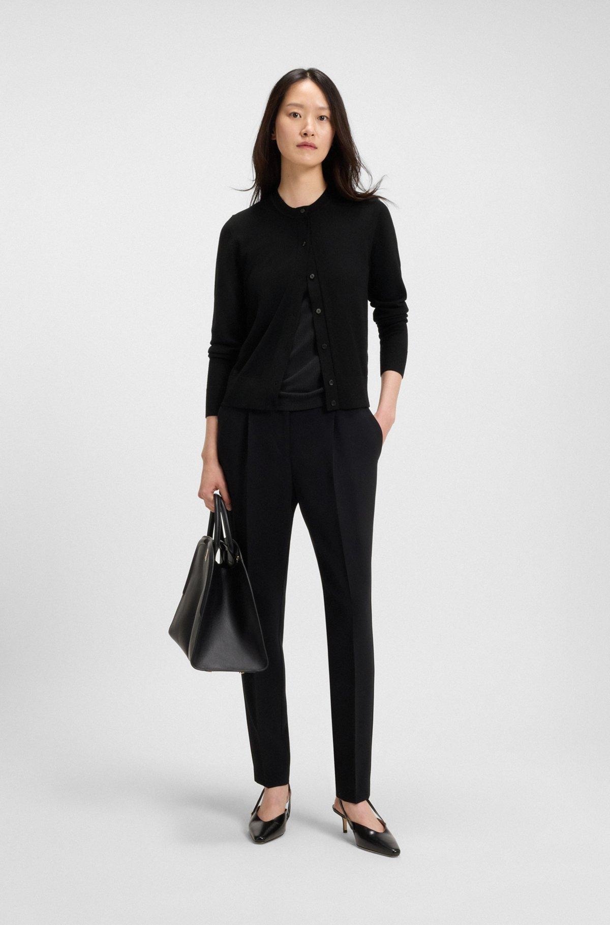 BOSS - Merino-wool cardigan with button front - Black Product Image