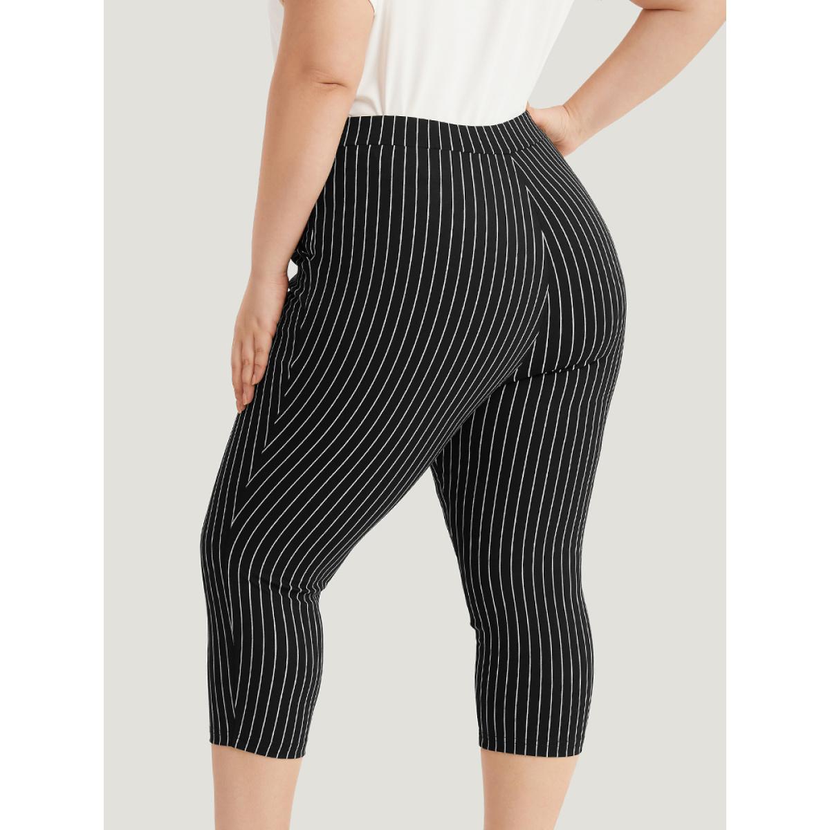 Plus Size Striped High Rise Pocket Elastic Waist Skinny Pants Women Black Office Skinny High Rise Office Pants BloomChic 10/M Product Image