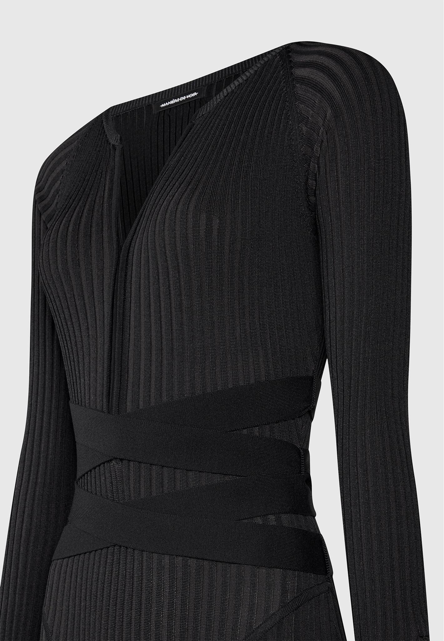 Knitted Two Tone Jumpsuit with Belt - Black Female Product Image
