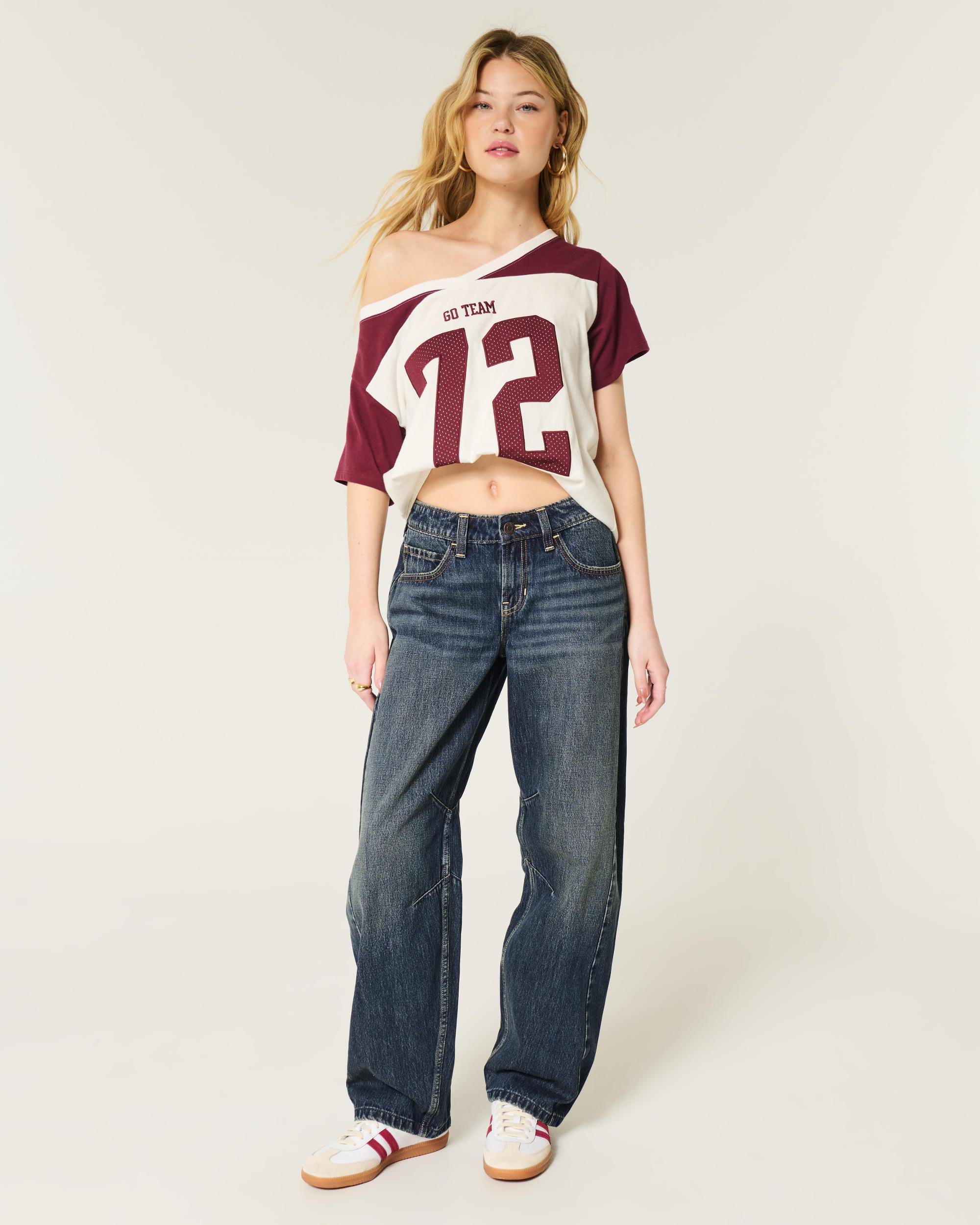 Low-Rise Light Wash Paint Splatter Barrel Jeans Product Image