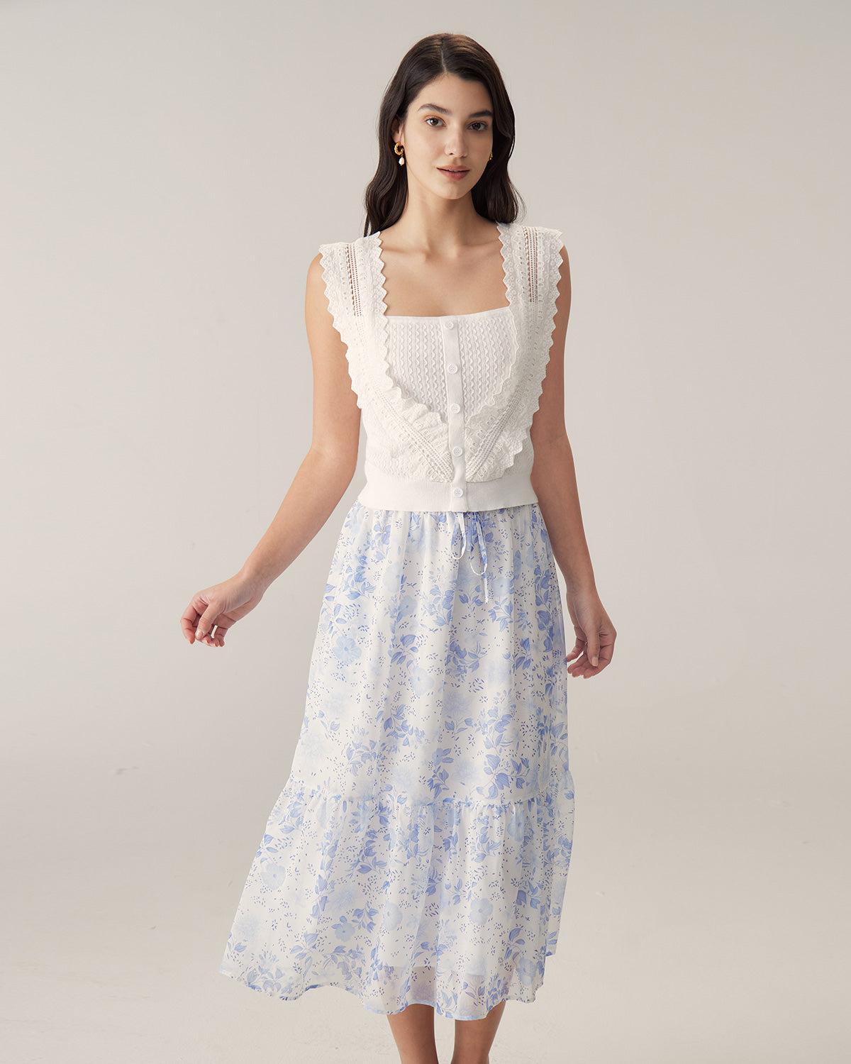 White Ruffle Embroidery Tank Product Image