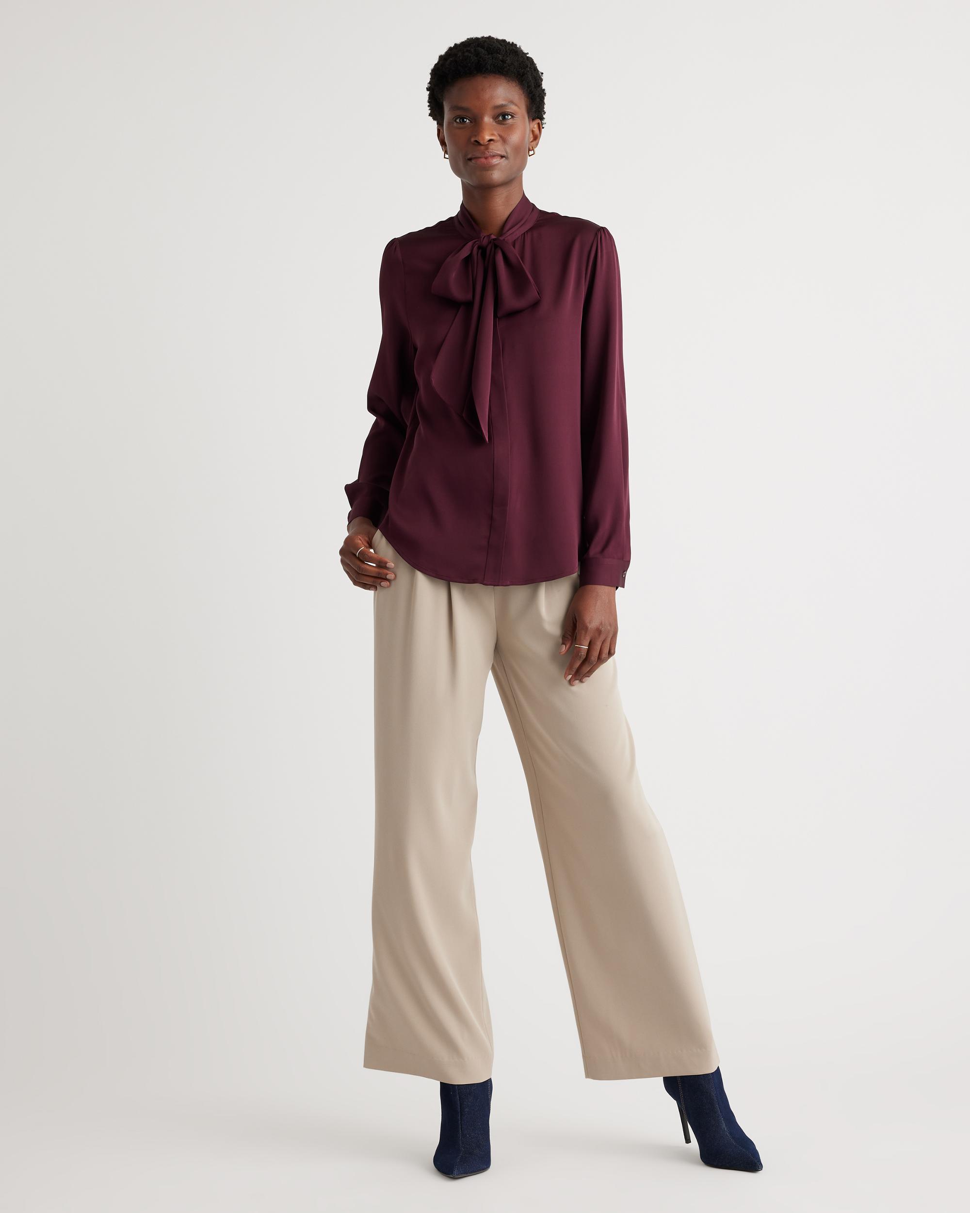 Quince | Women's Washable Stretch Silk Tie Neck Blouse Size XS Product Image