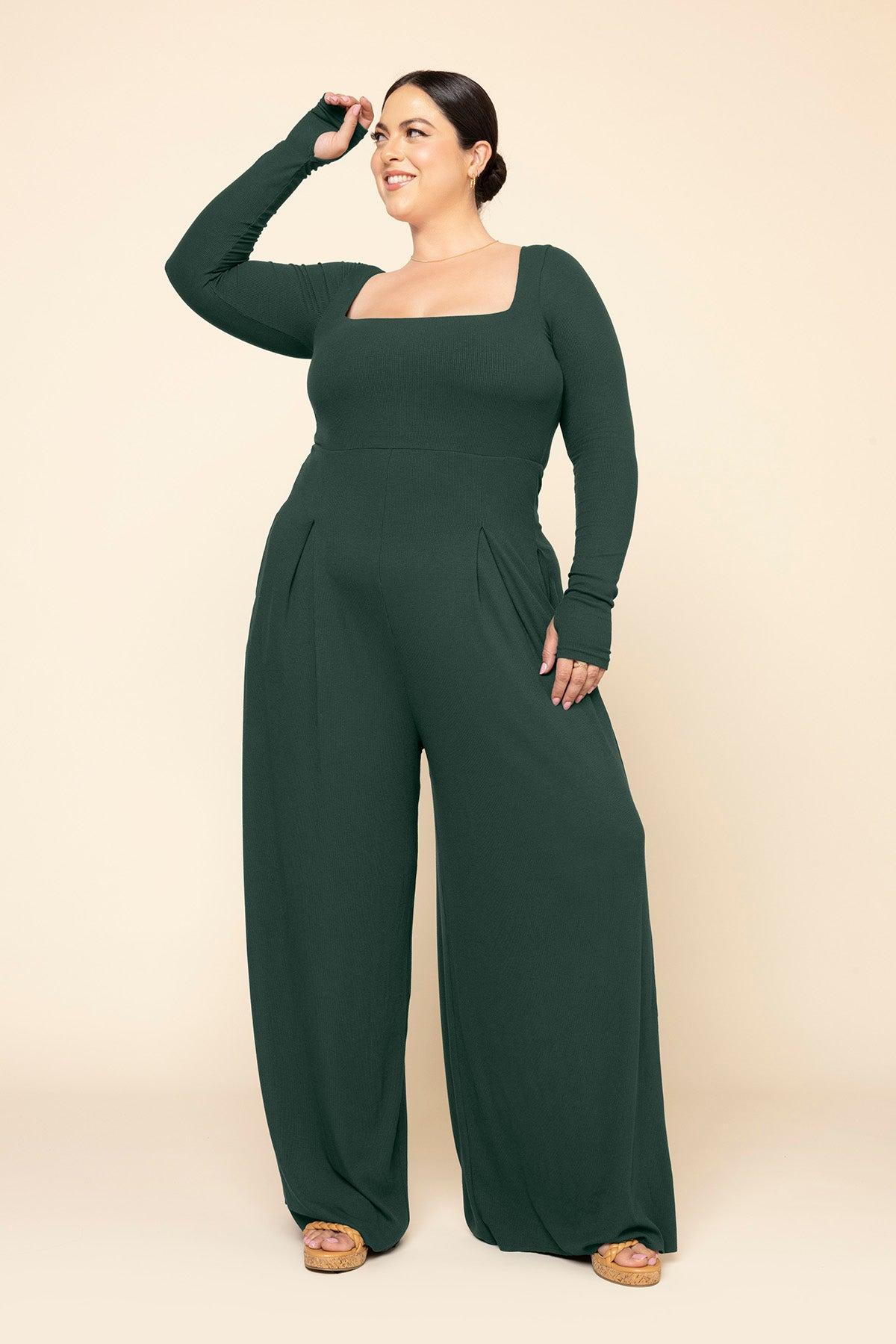 Go With The Flow Long Sleeve Jumpsuit - Pine Product Image