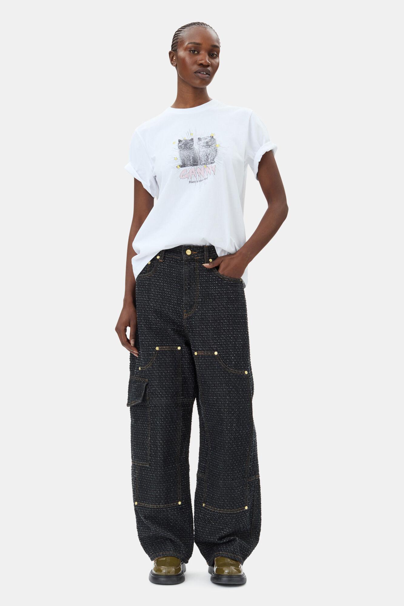 White Basic Jersey Kittens Relaxed T-shirt Product Image