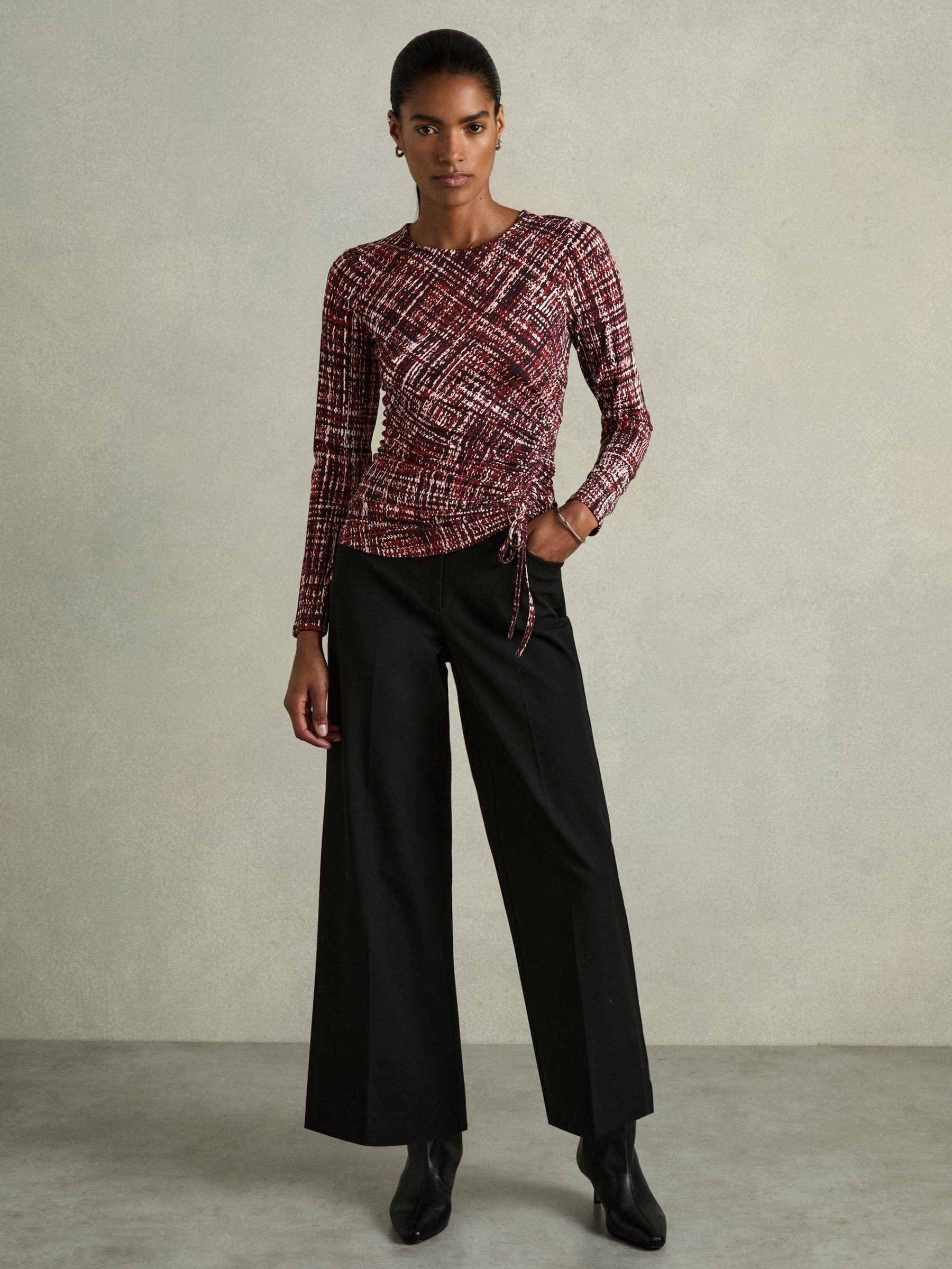 Abstract-Print Ruched-Jersey Top in Red Product Image