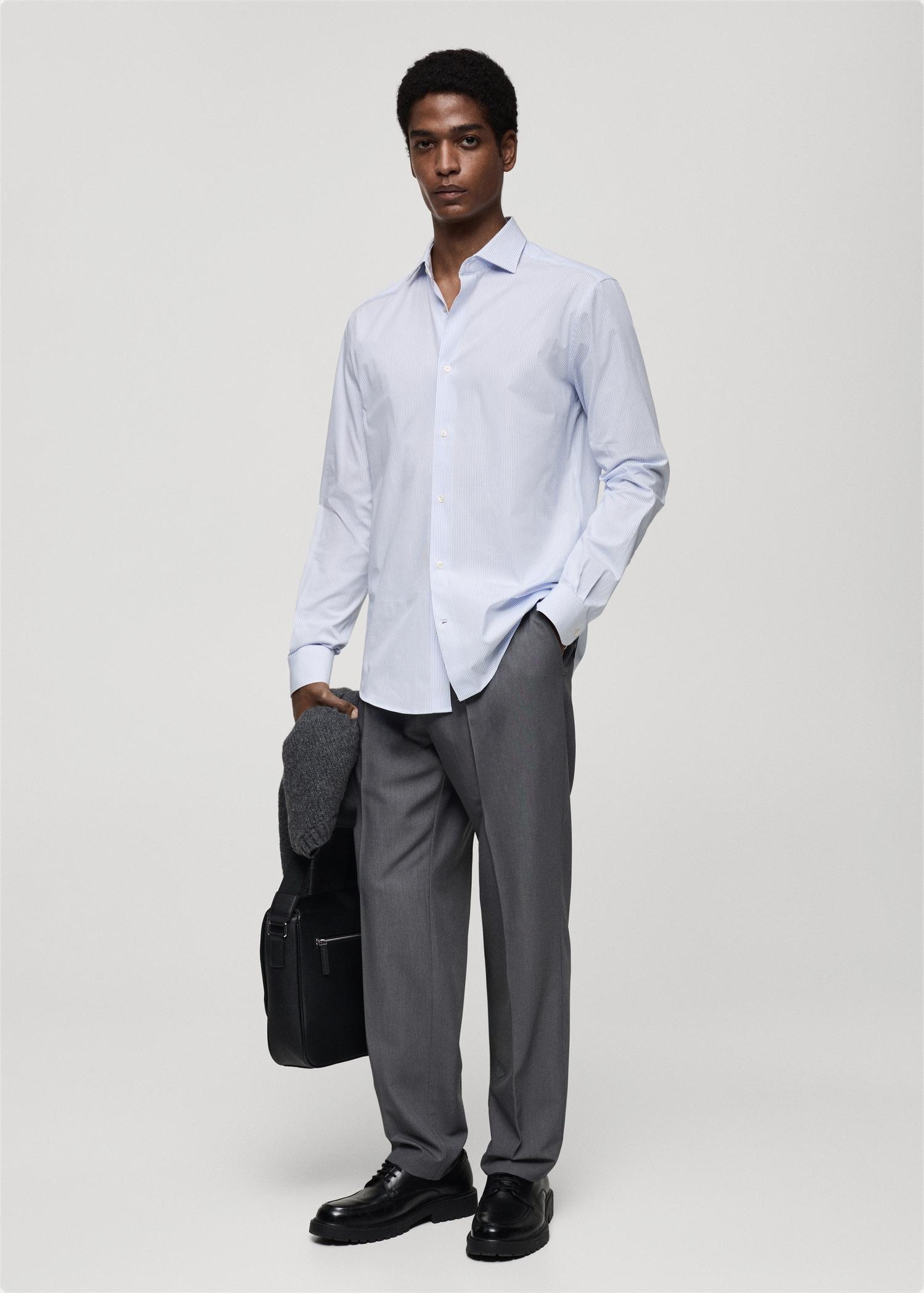 Slim fit striped cotton shirt - Men | MANGO USA Product Image