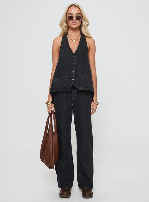 Top Model Low Rise Straight Leg Jeans Charcoal Product Image