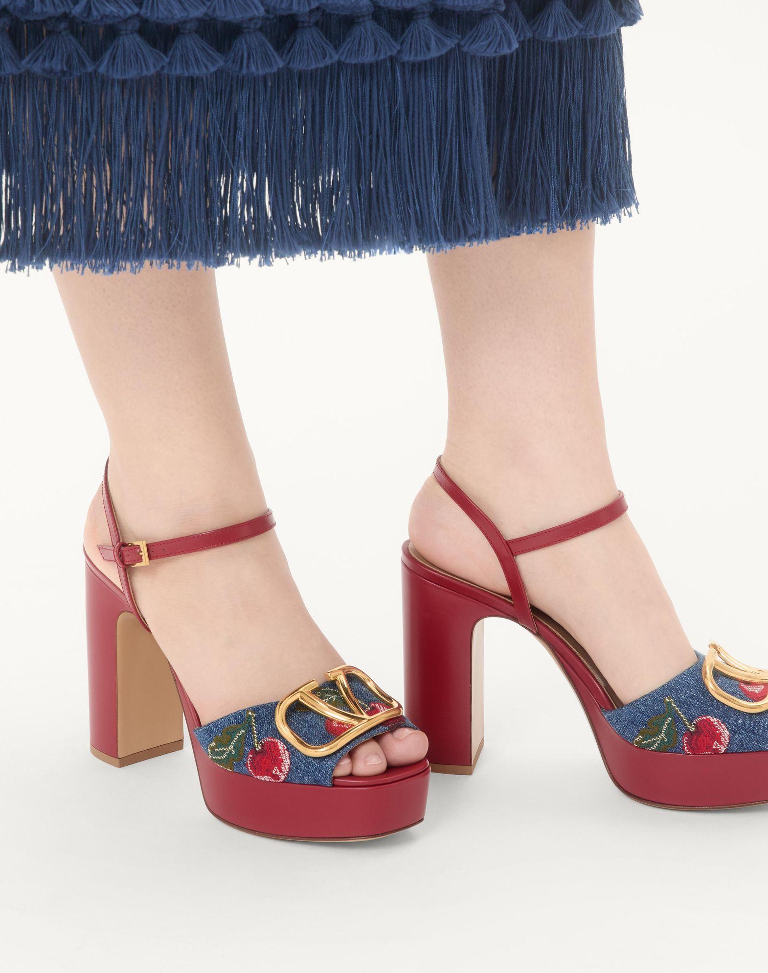 Vlogo Signature Platform Denim Sandal With Cherryfic Embroidery 115Mm Product Image