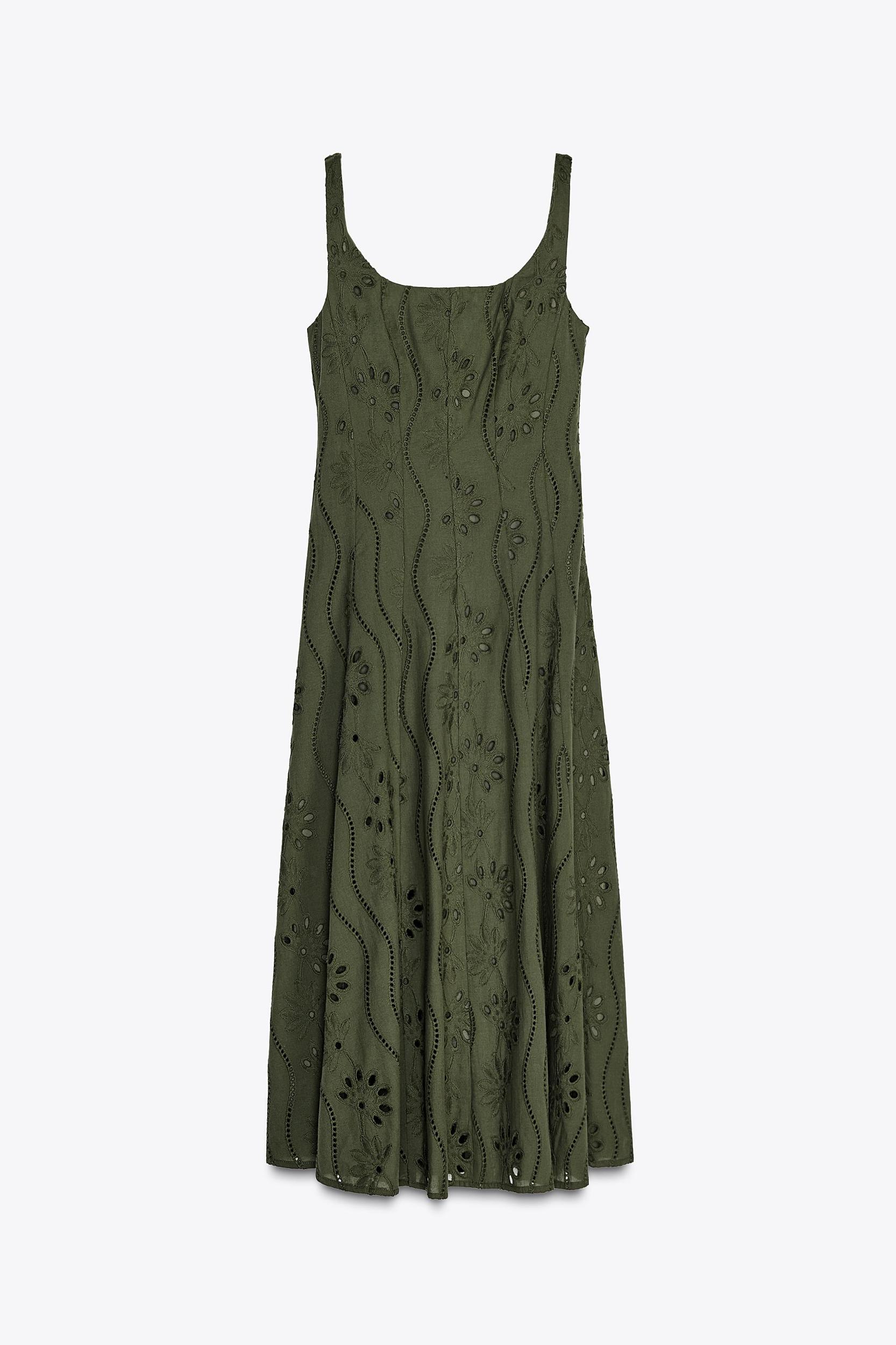 EMBROIDERED EYELET MIDI DRESS Product Image