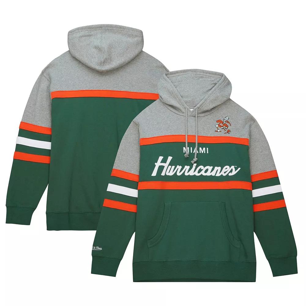 Men's Mitchell & Ness  Green Miami Hurricanes Head Coach Pullover Hoodie, Size: Small Product Image
