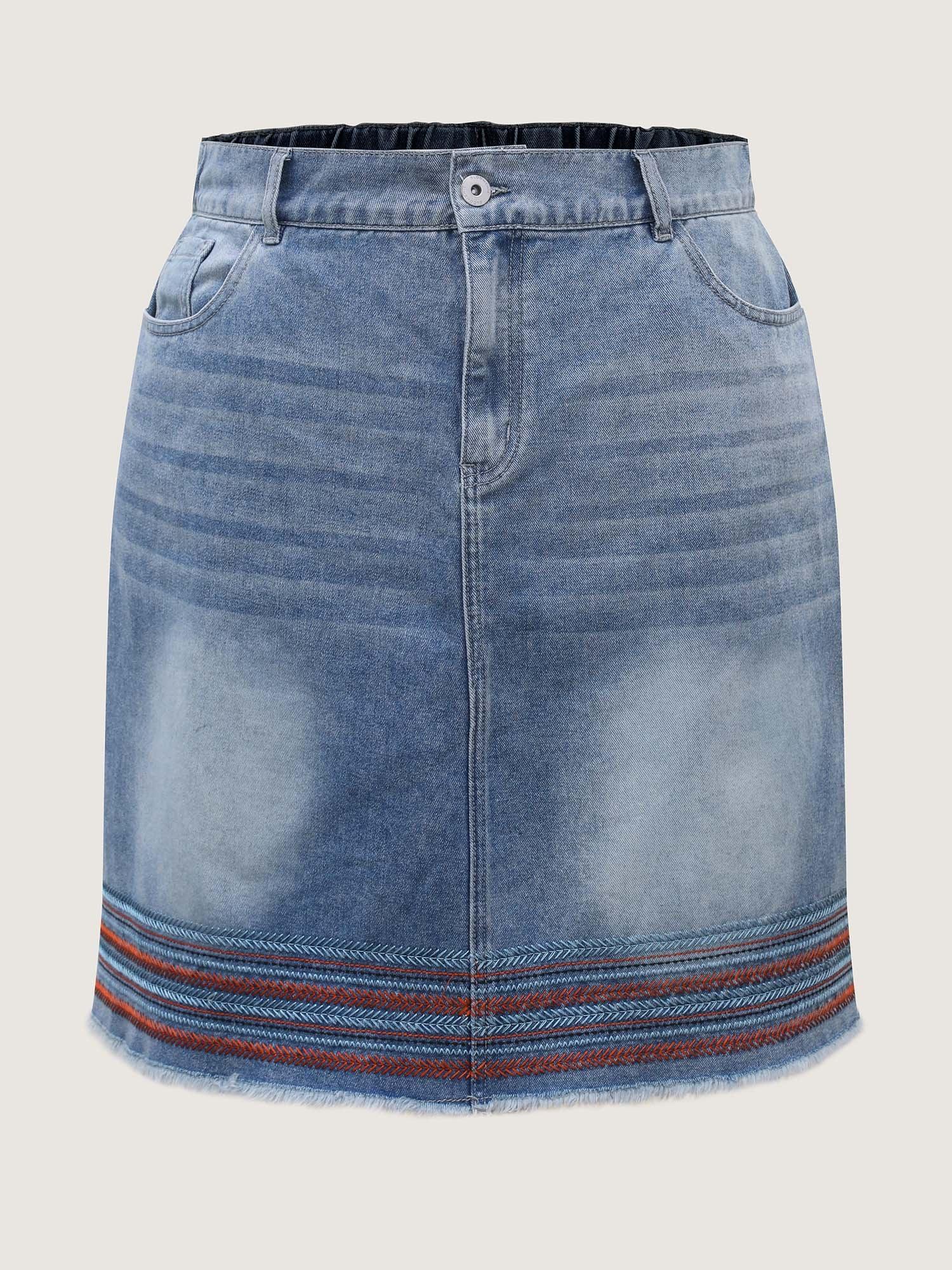 Colorful Hem Classic Cut Denim Skirt Female Product Image
