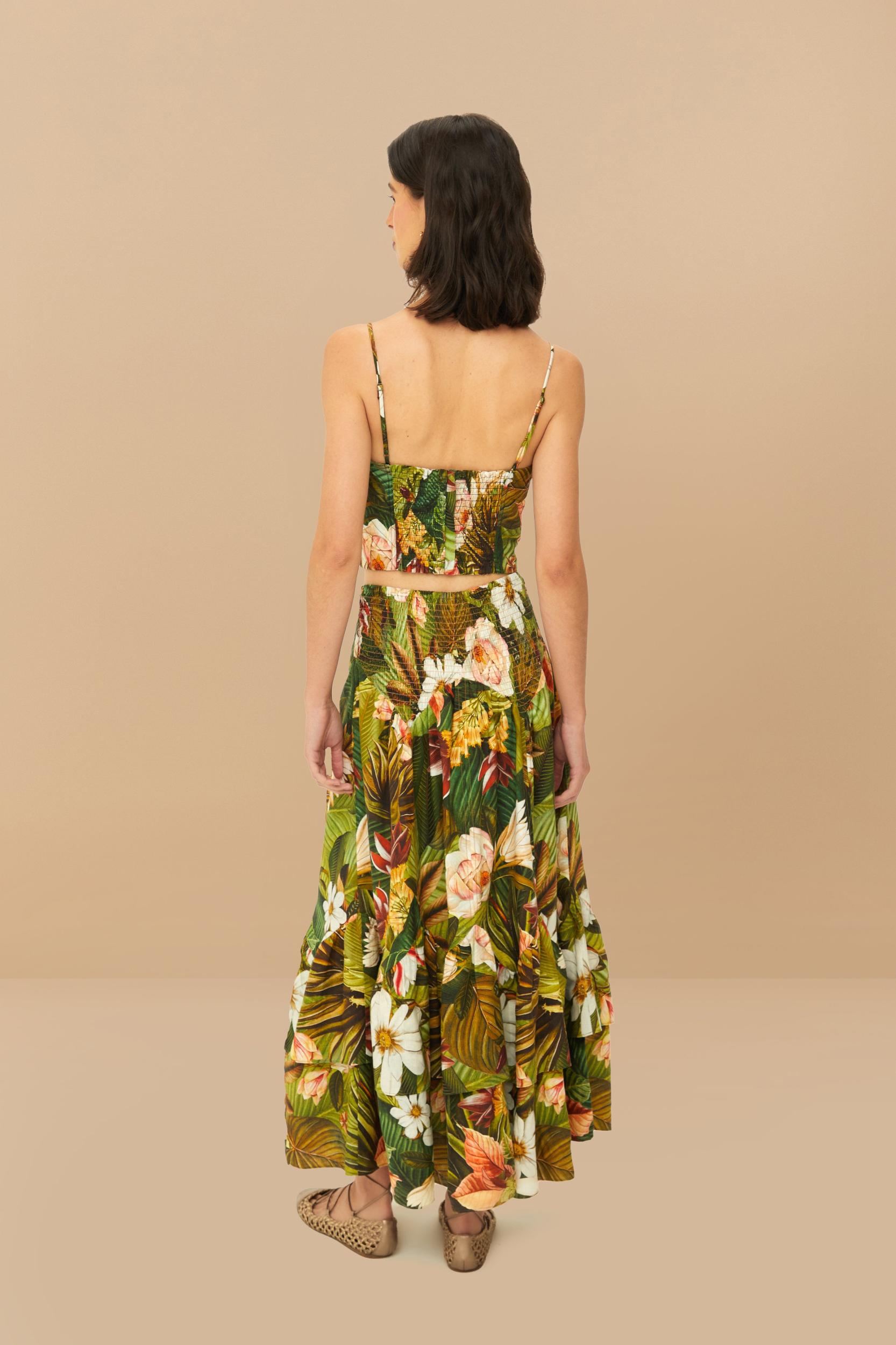 Multicolor Botanical Forest LENZING™ ECOVERO™ Euroflax™ Midi Skirt Product Image