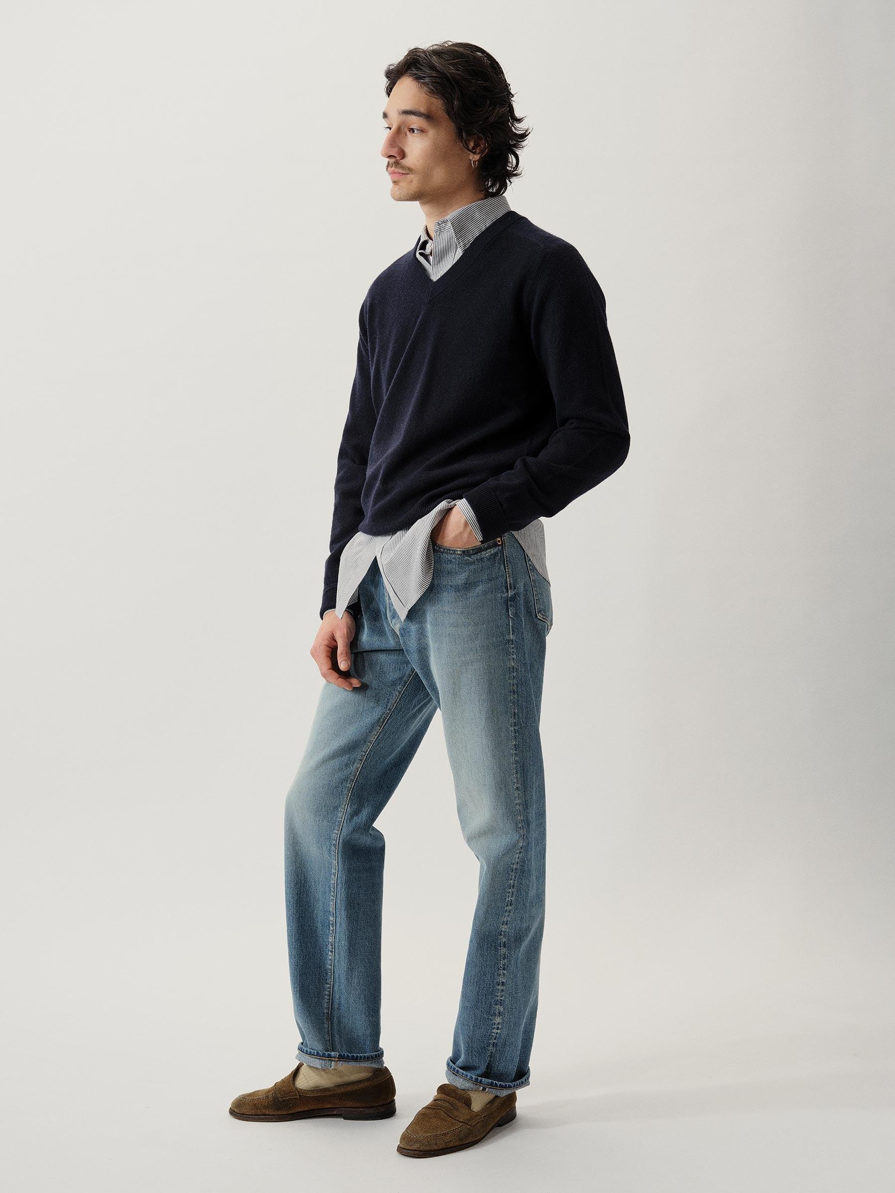 Dress Navy California Cashmere V-Neck Product Image