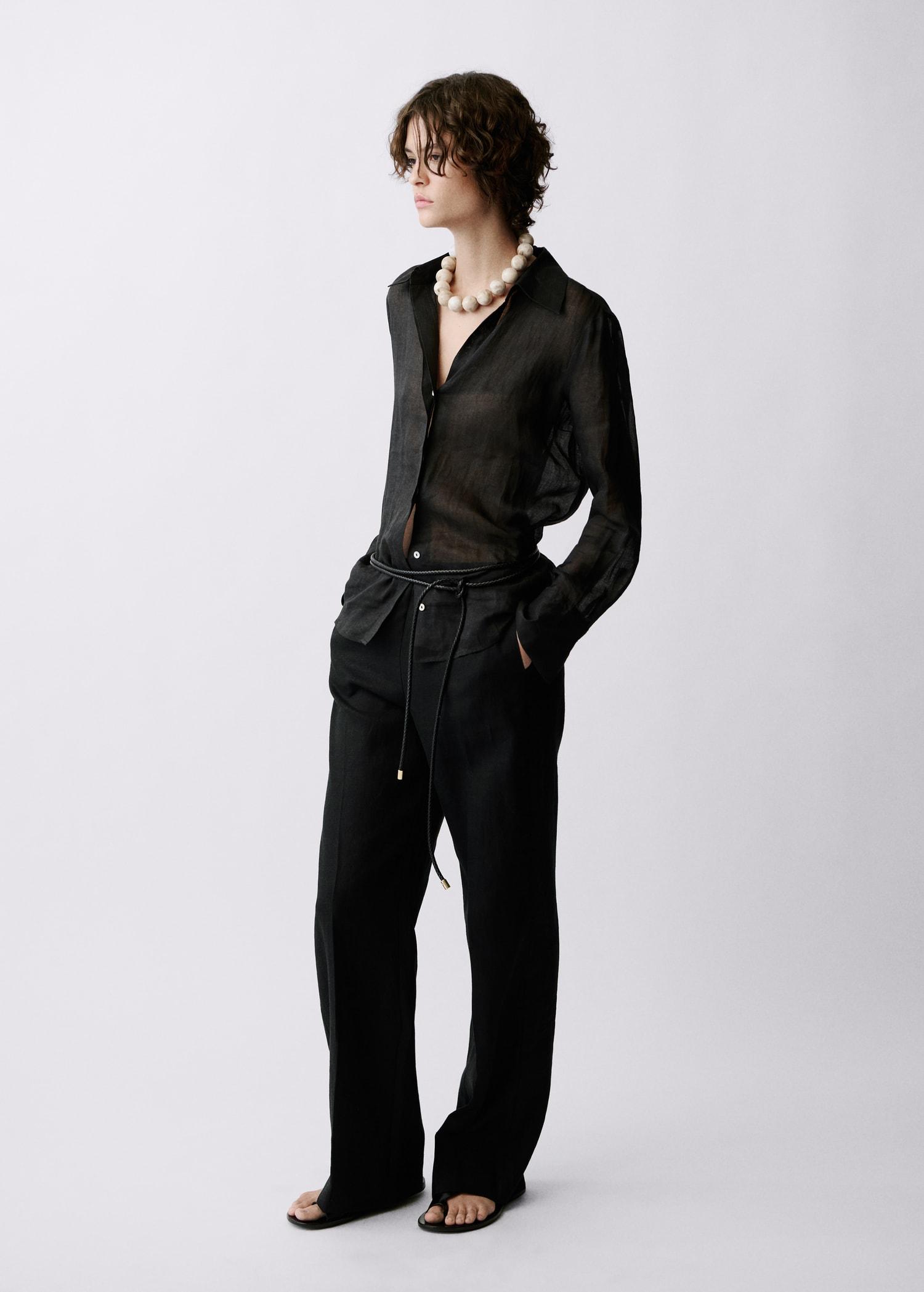 Straight-fit linen pants with bow - Women | MANGO USA Product Image