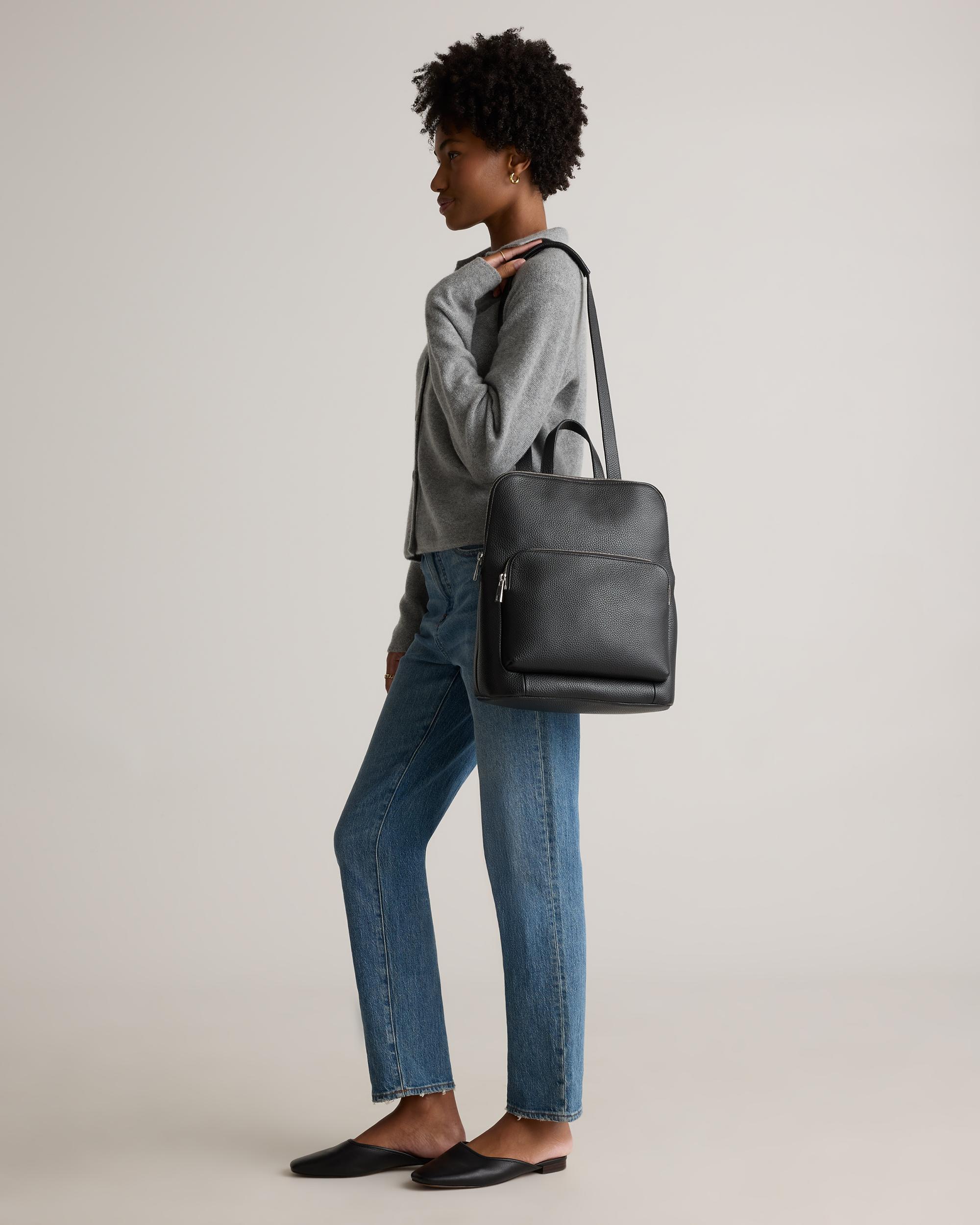 Quince | Women's Italian Leather Convertible Backpack in Black Product Image