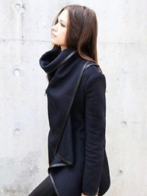 Original Asymmetric Split-Joint High-Neck Woolen Coat Product Image