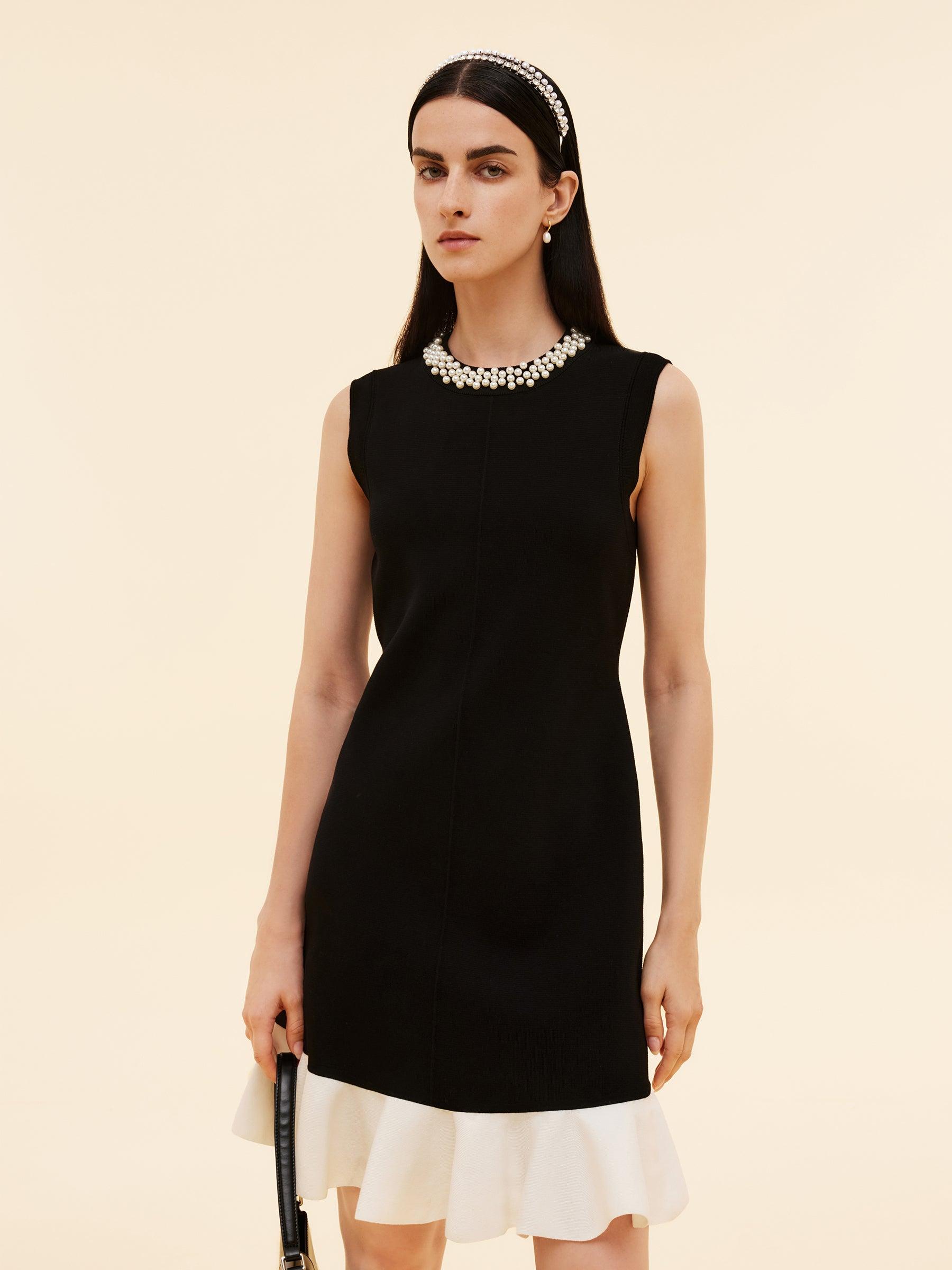Tencel Blend Beaded Neck Women Sleeveless Knit Mini Dress Product Image
