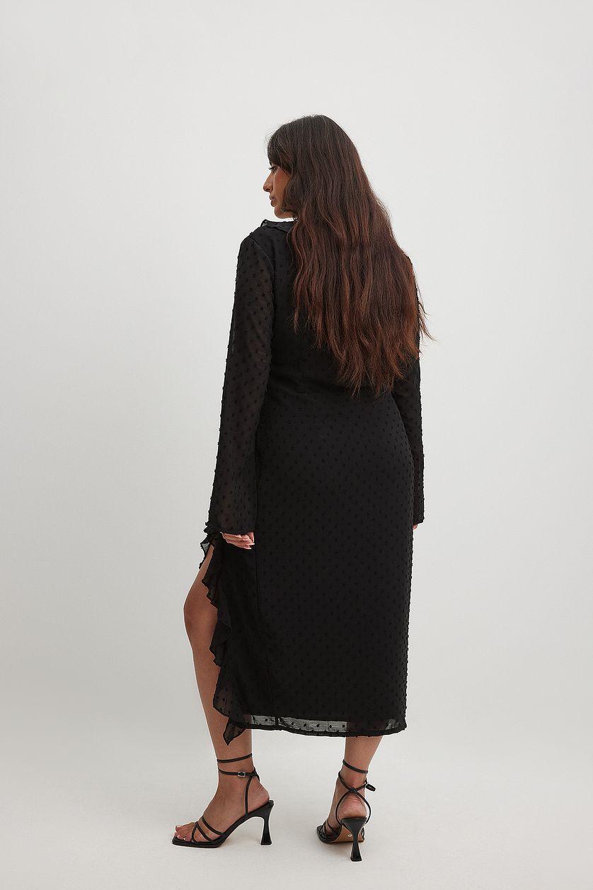 V-Neck Frill Midi Dress Product Image