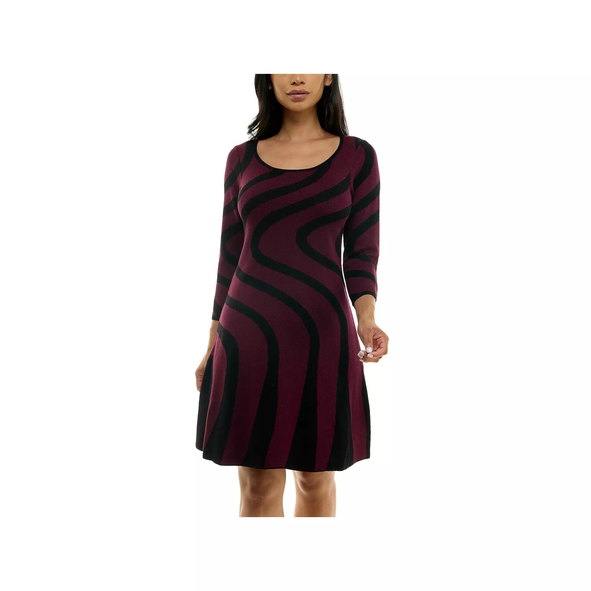 Women's Nina Leonard A-Line Jacquard Sweater Dress, Size: Medium, Deep Wine Black Product Image
