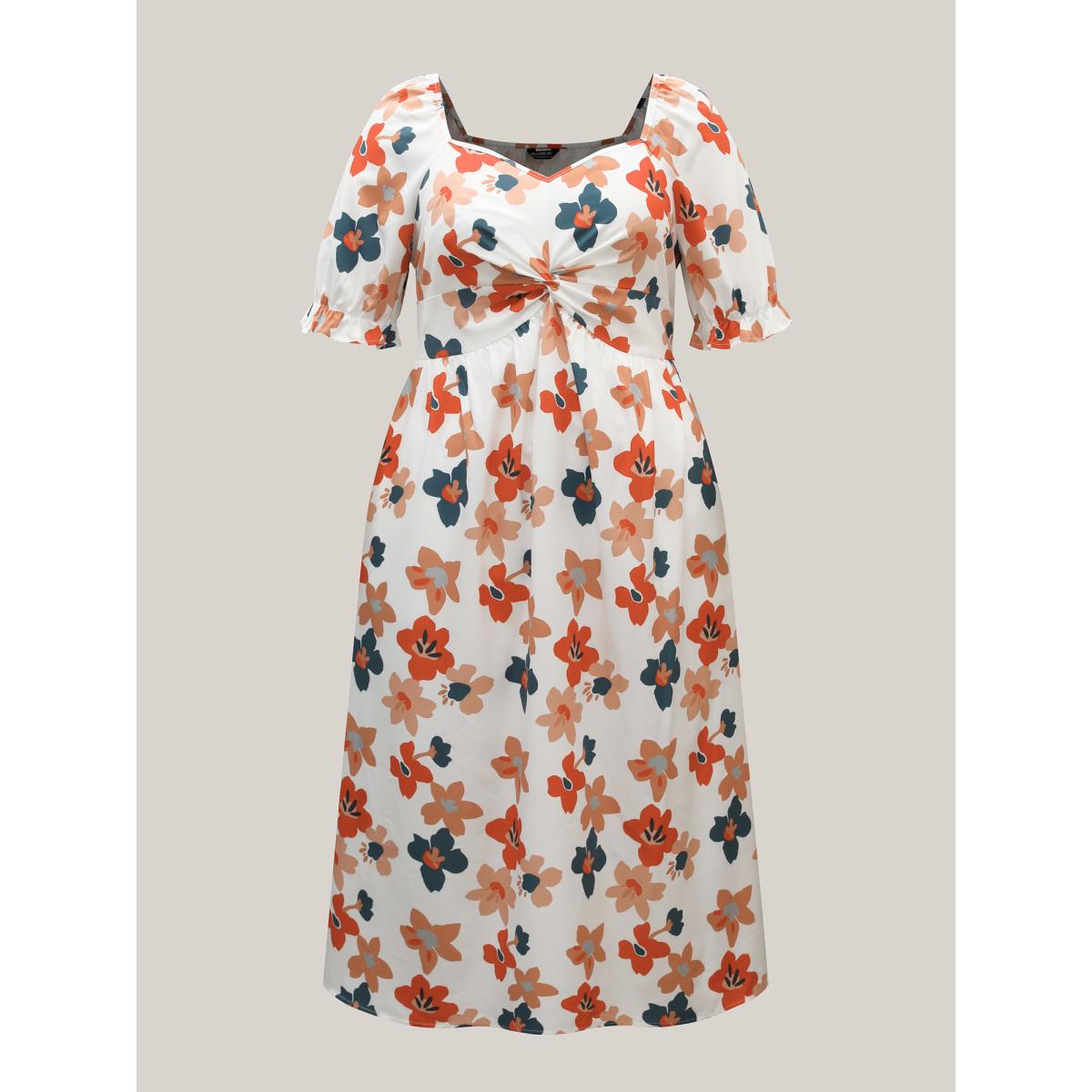 Plus Size Sweet Floral Front-Twist Lined Maxi Dress Multicolor Women Playful Twist Heart neckline Short sleeve Curvy BloomChic 10/M Product Image