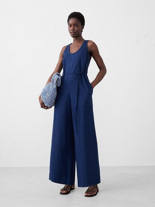 Linen-Blend Wide-Leg Jumpsuit Product Image