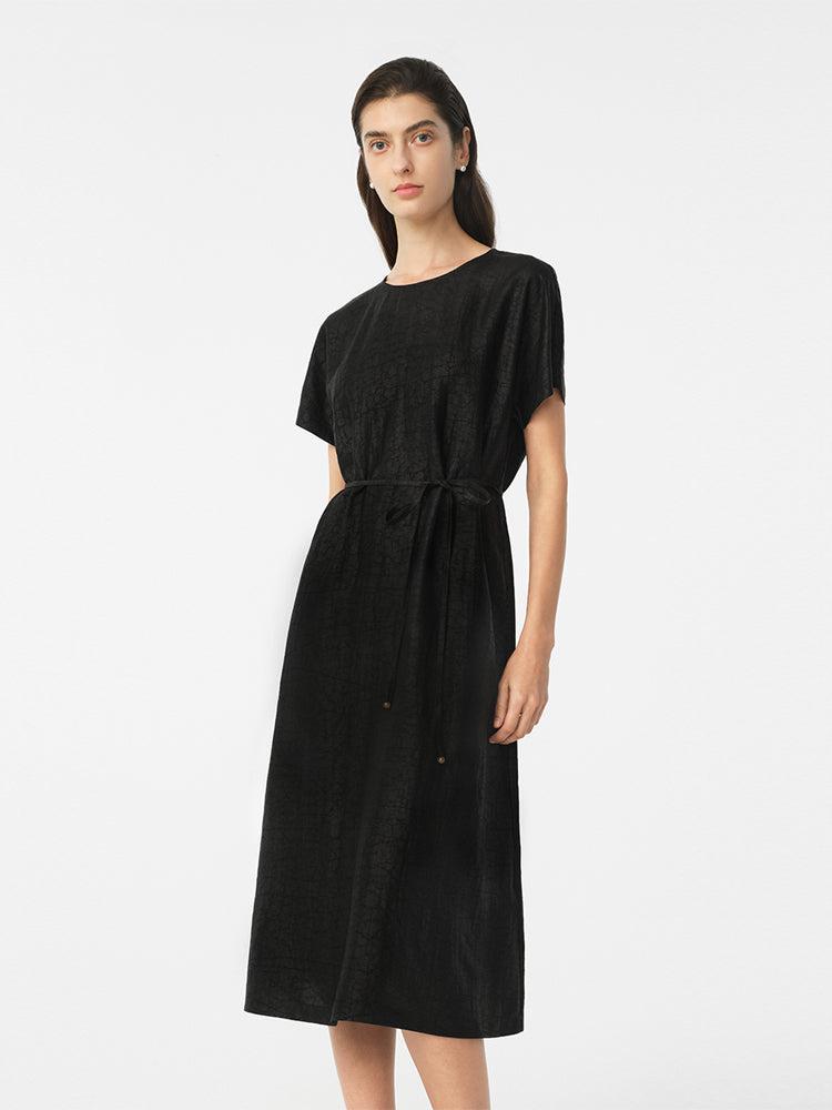 18 Momme Xiang Yun Silk Gathered Waist Women Midi Dress With Pockets Product Image