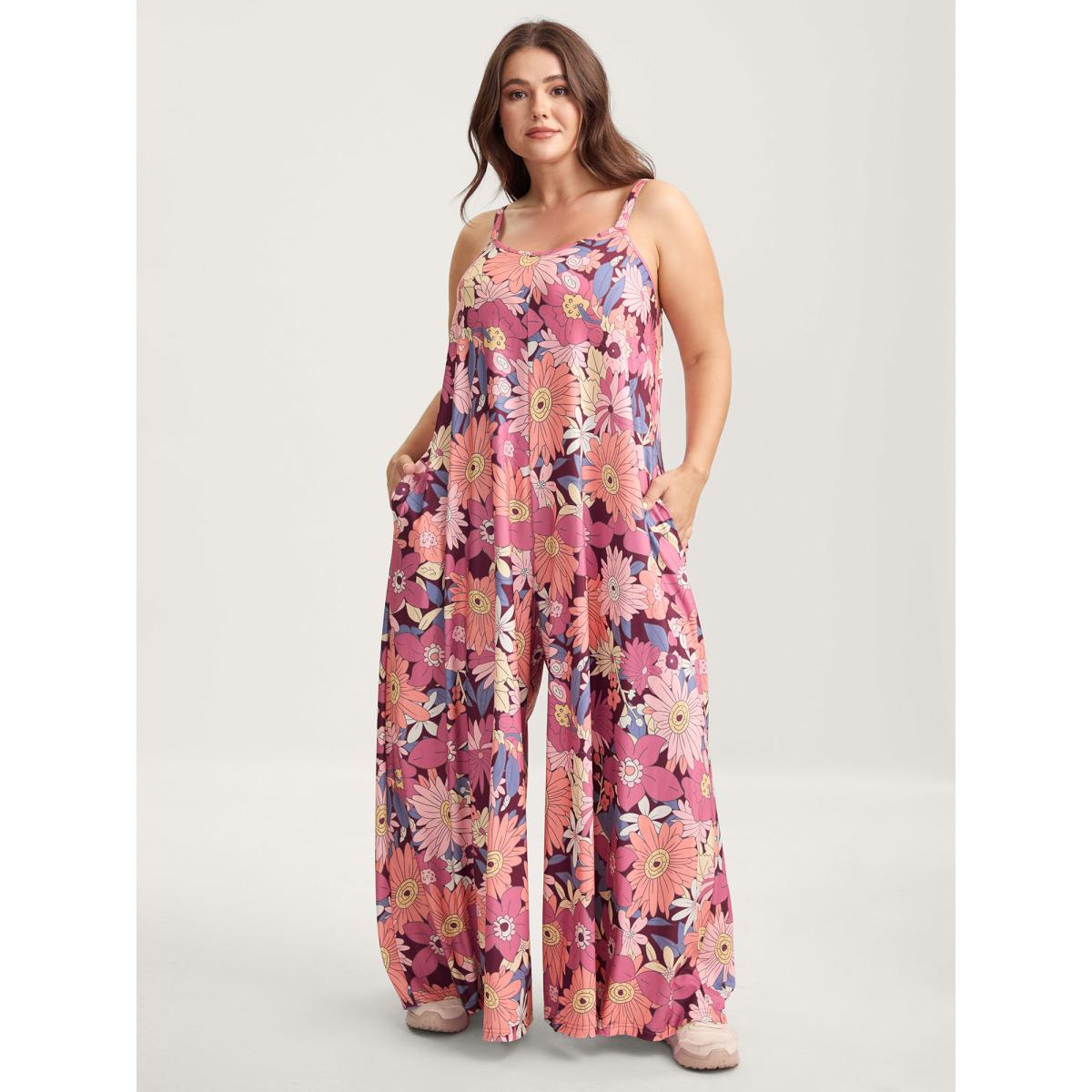 Plus Size Burgundy Vivid Groove Stretchy Adjustable Jumpsuit Women Playful Sleeveless Non Casual Loose Jumpsuits BloomChic 26/4X Product Image