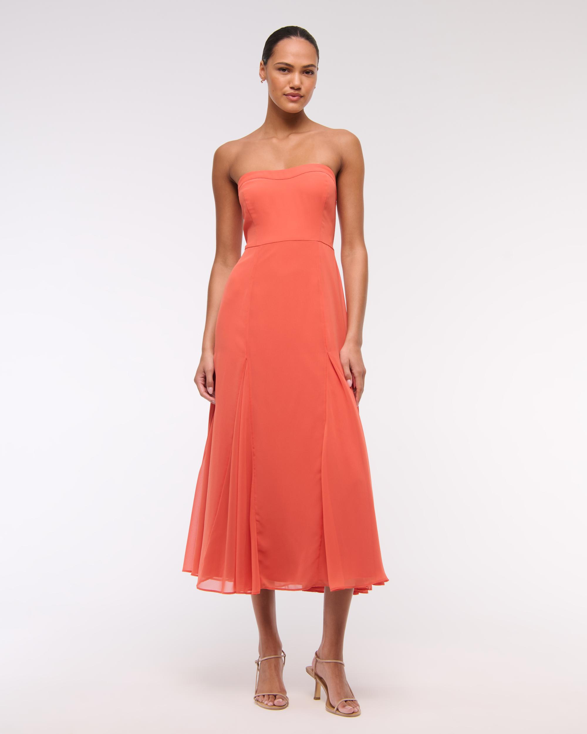 The A&F Camille Strapless Godet Midi Dress Product Image