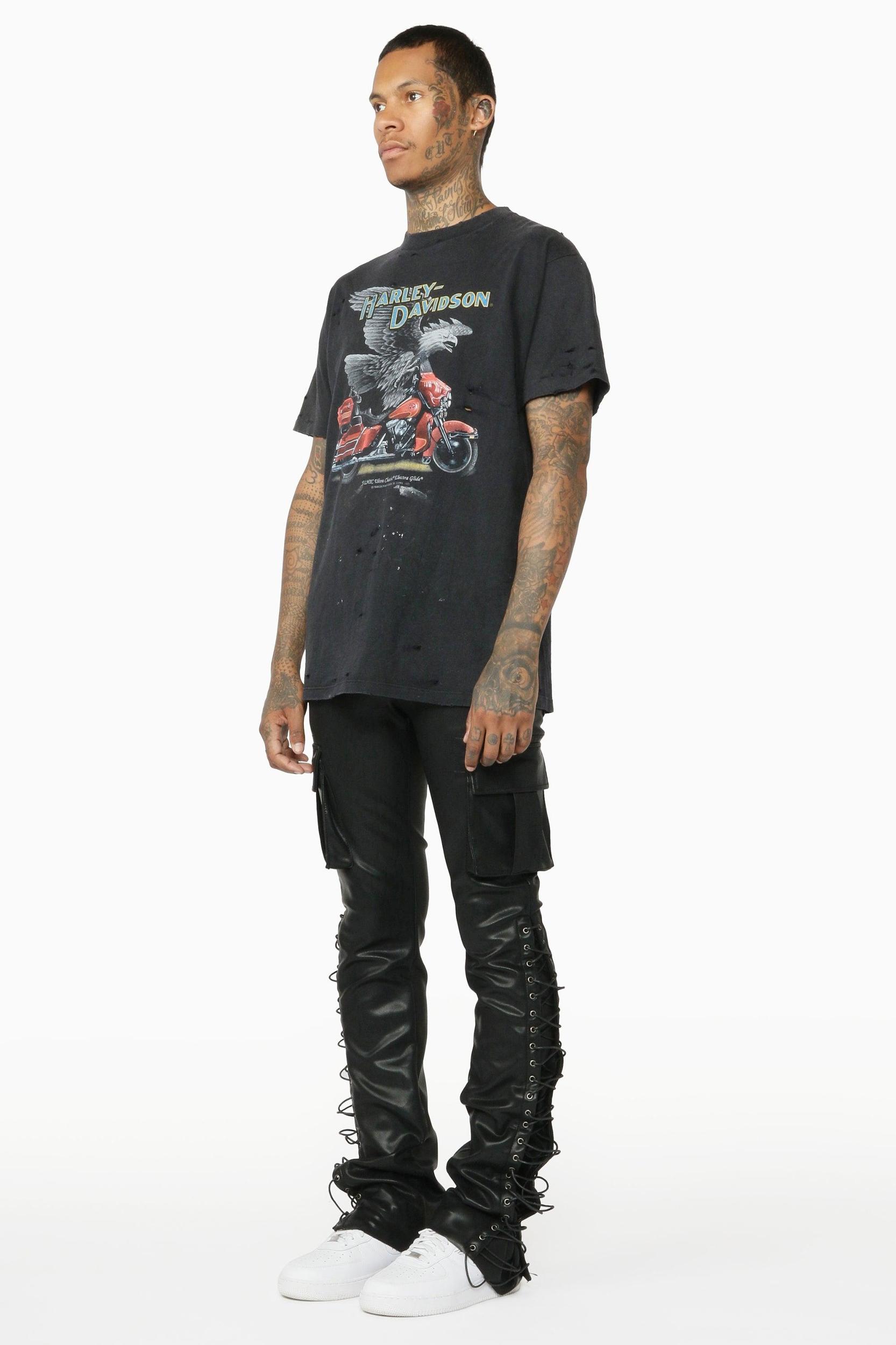 Honor Black Faux Leather Stacked Flare Jean Male Product Image