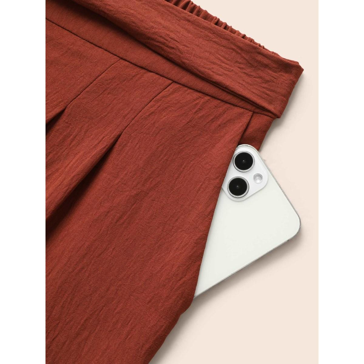 Plus Size Solid Tie Knot Wide Leg Pants Women Russet Resort Wide Leg Mid Rise Vacation Pants BloomChic 26/4X Product Image