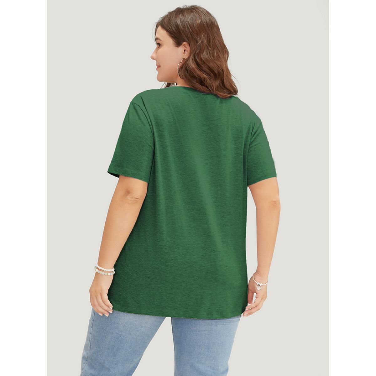 Plus Size Cartoon Dog & Floral Print Short Sleeve T-shirt ArmyGreen Women Casual Plain Natural Flowers Dailywear T-shirts BloomChic 12/L Product Image