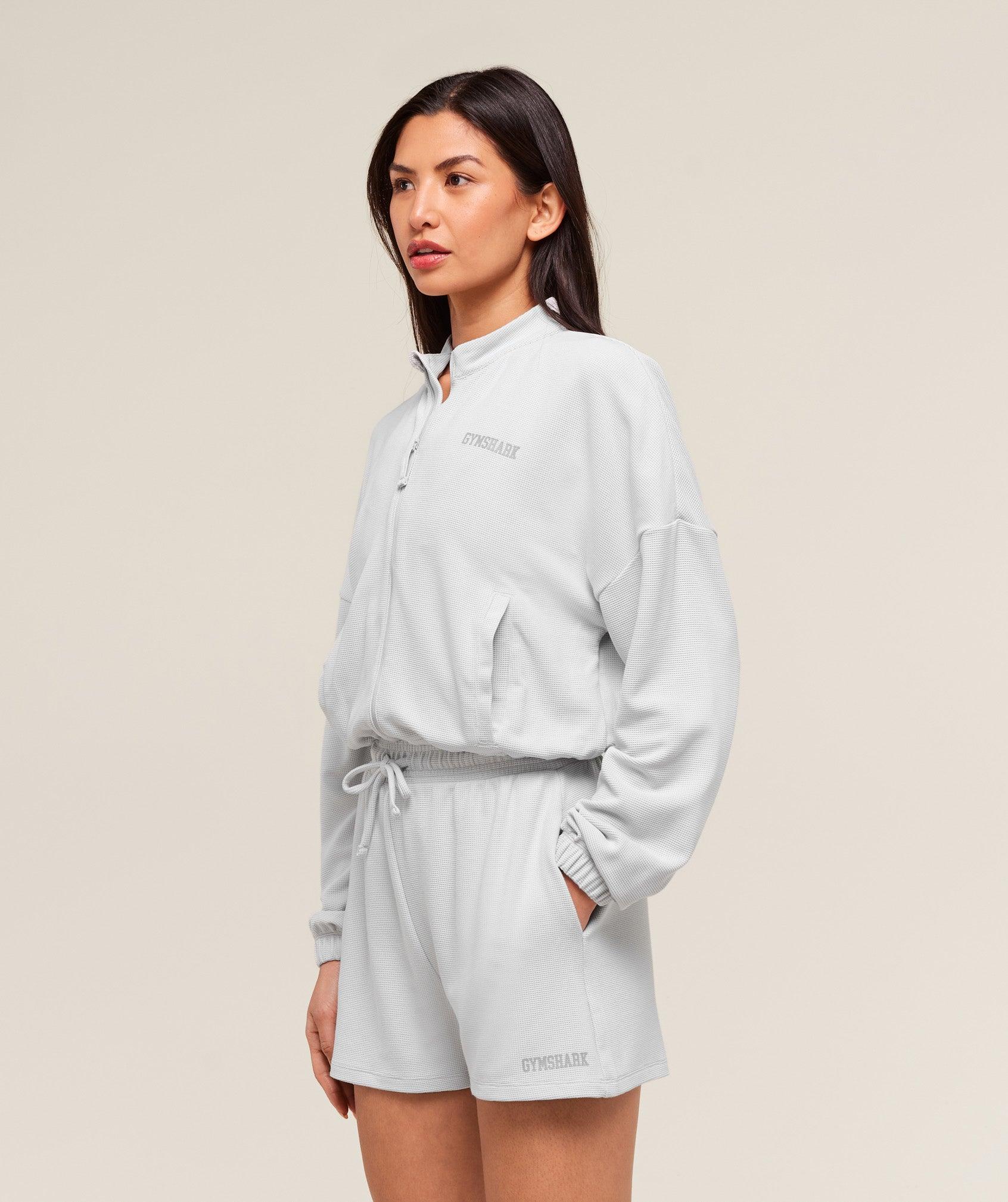 Gymshark Waffle Midi Zip Up Jacket - Light Grey Female Product Image