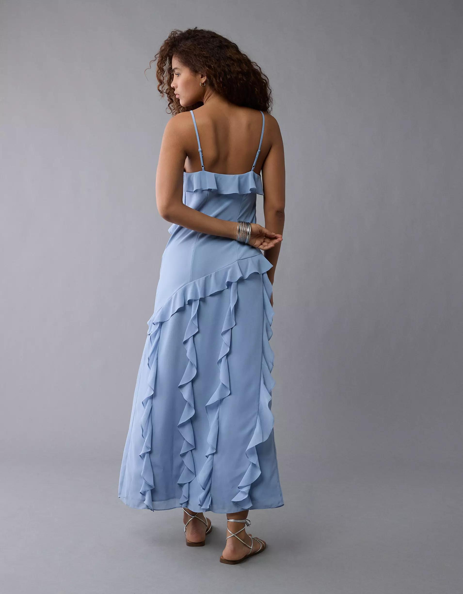AE Asymmetrical Ruffle Maxi Slip Dress Product Image