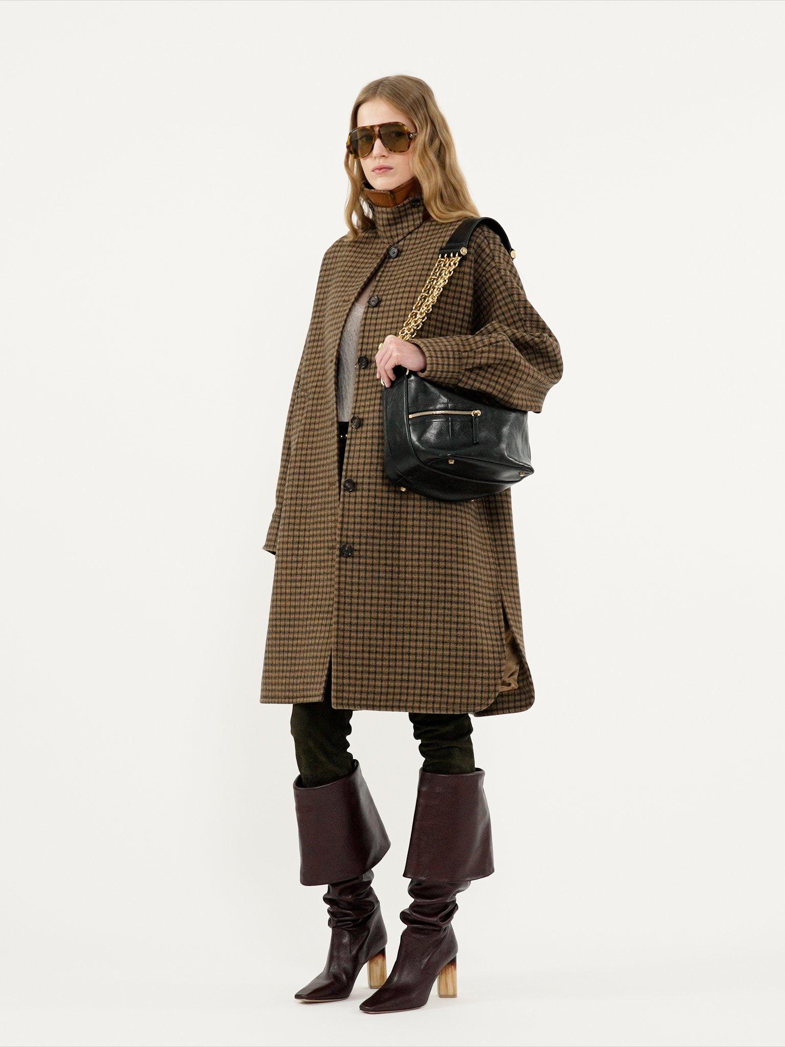 Oversized mid-length coat in check wool Product Image
