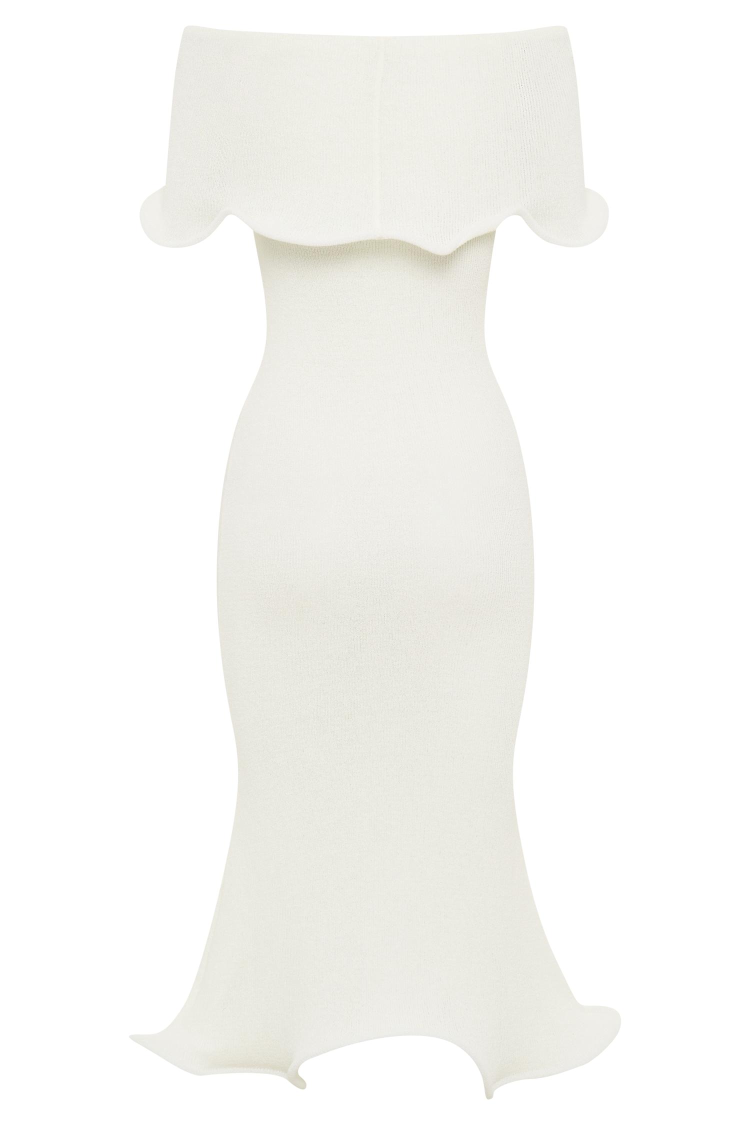 Molly Off Shoulder Knit Midi Dress - Ivory Product Image