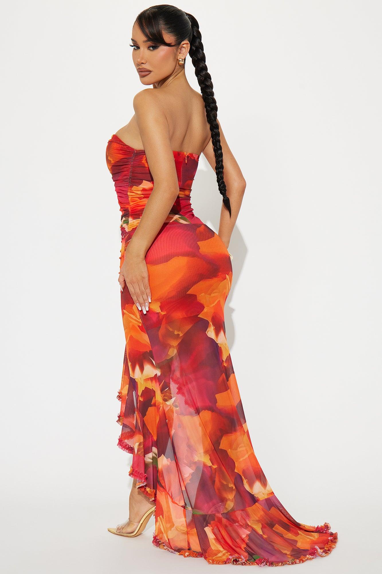 Amaya Strapless Mesh Maxi Dress - Red/combo Product Image