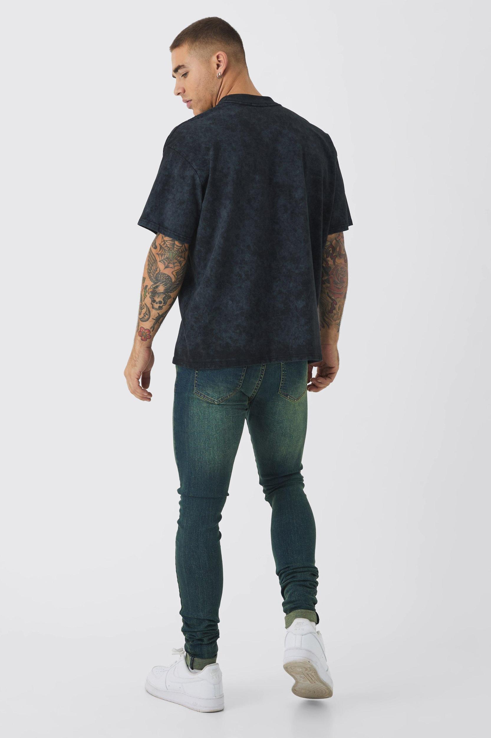 Super Skinny Stretch Stacked Green Tinted Jeans | boohooMAN USA Product Image