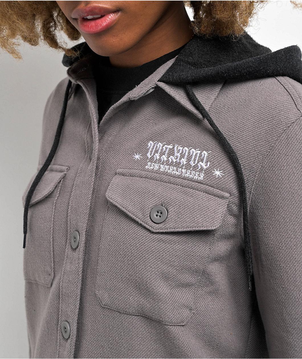 Vitriol Sterling Grey Hooded Woven Long Sleeve Shirt Product Image