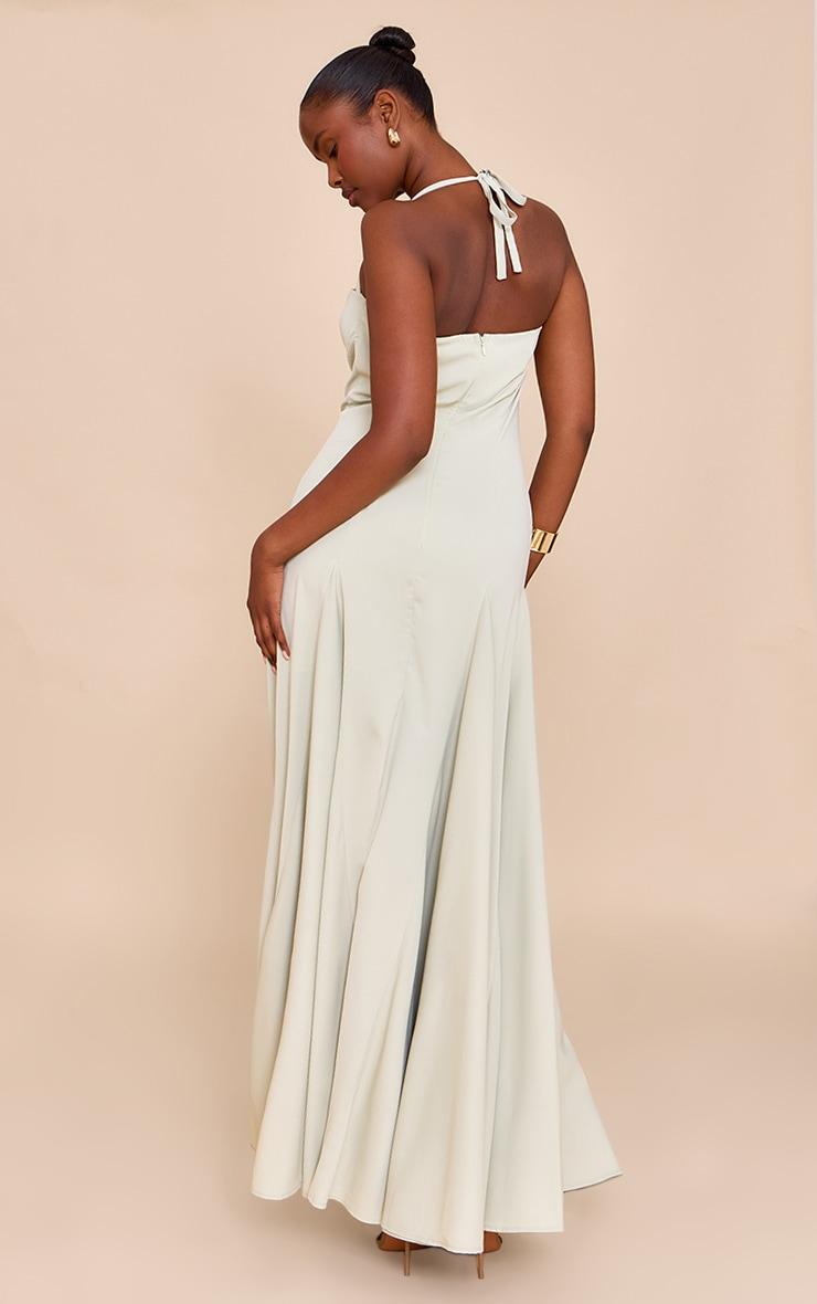  Sage Woven Halterneck Ruched Bust Detail Maxi Dress Product Image