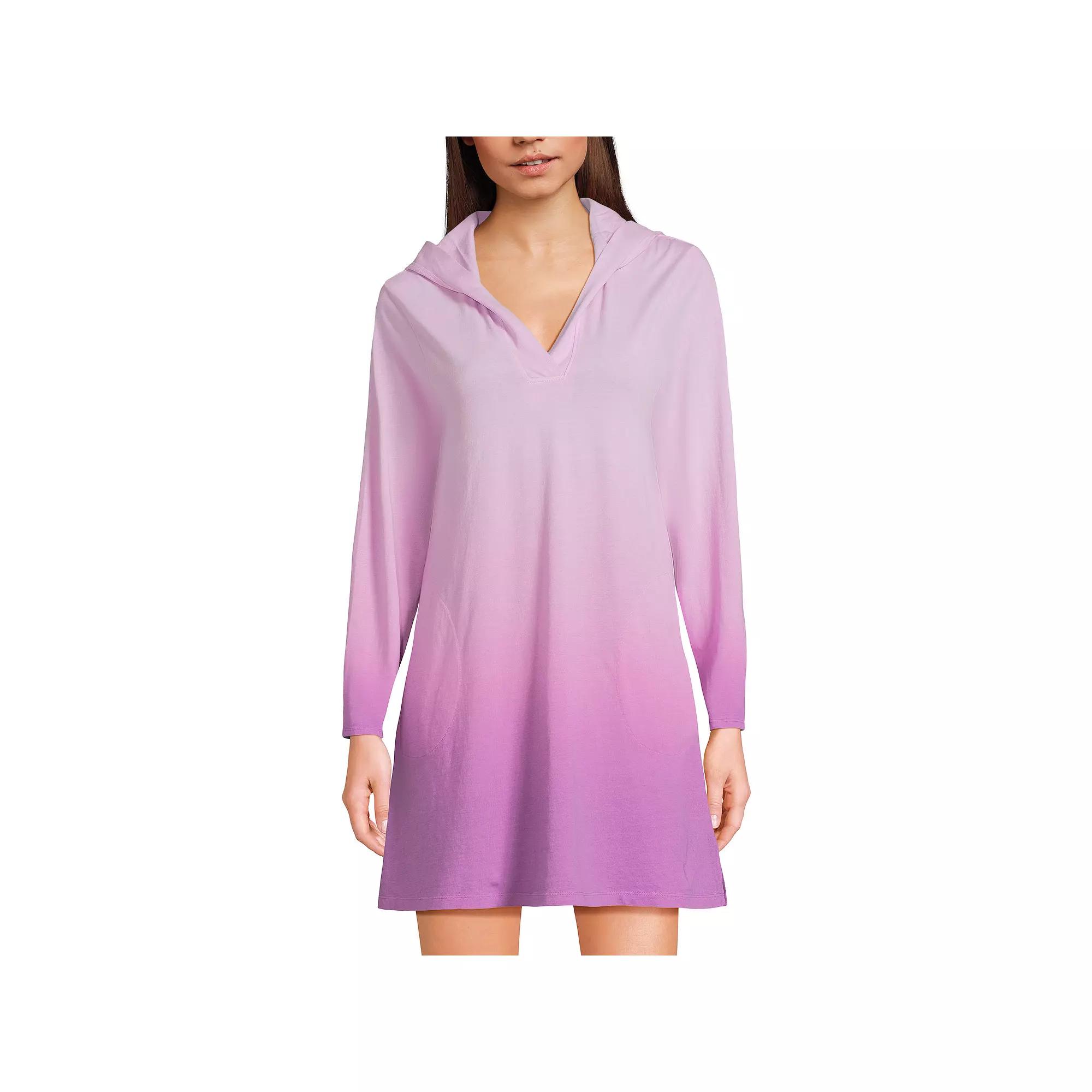 Women's Lands' End Cotton Jersey Hooded Cover-up Dress, Size: Large, Vivid Purple Ombre Product Image