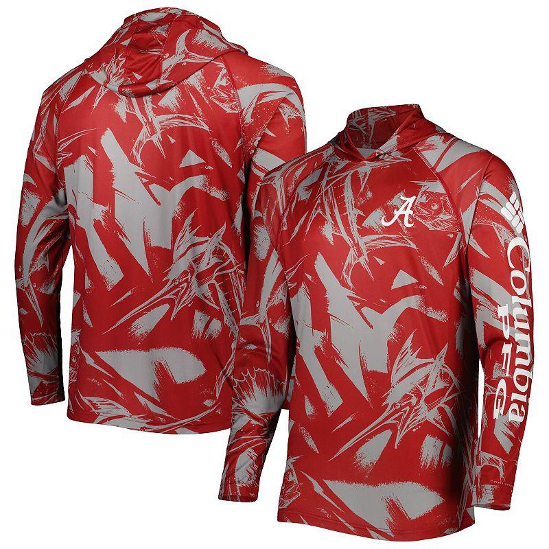 Men's Columbia Crimson/Gray Alabama Crimson Tide Super Terminal Tackle Omni-Shade Raglan Long Sleeve Hoodie T-Shirt, Size: Large, Red Product Image