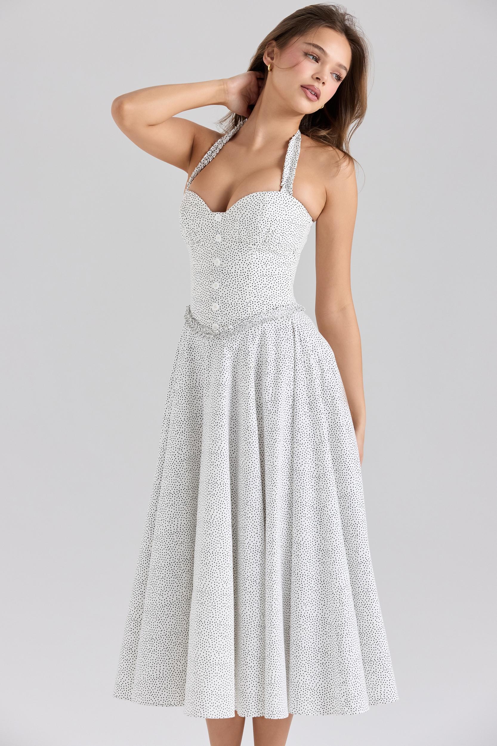 Georgie  cotton halter neck polka dot print midi dress Product Image