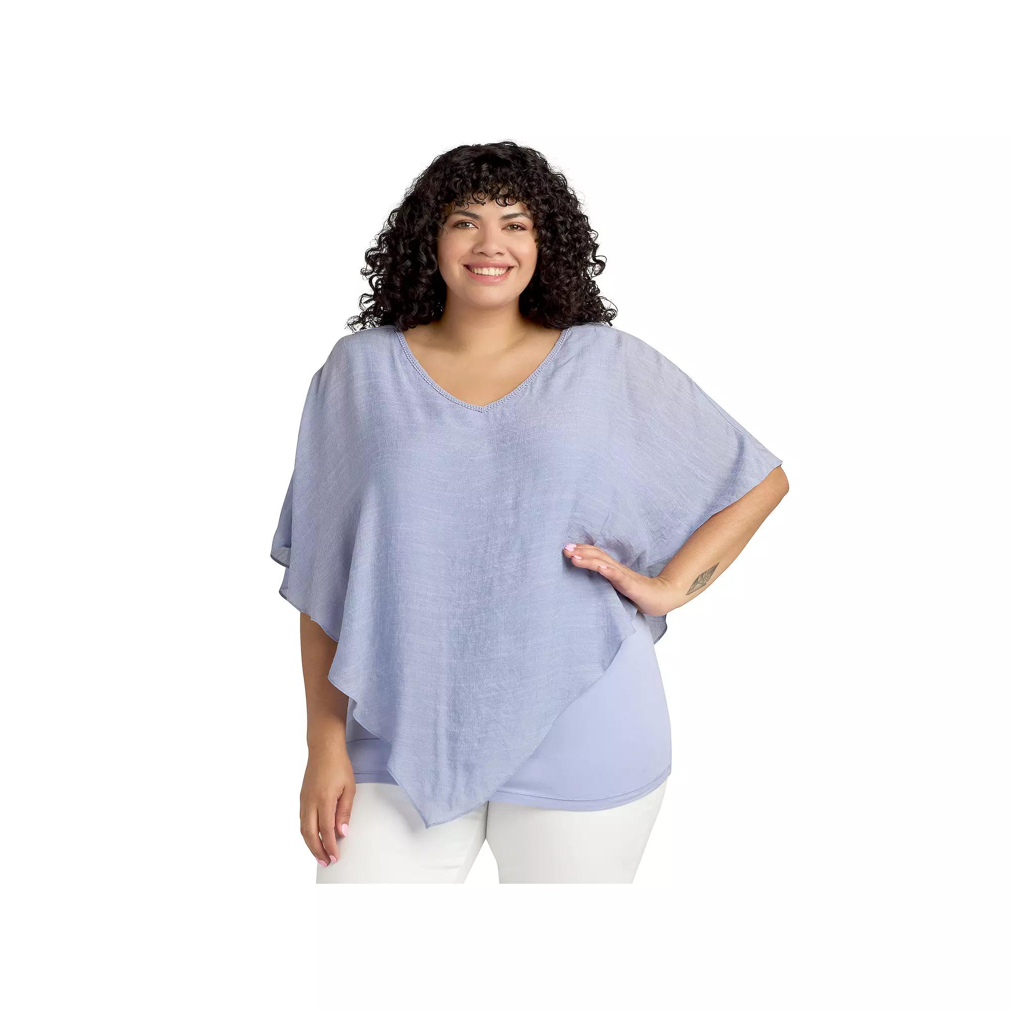 Plus Size AB Studio Asymmetrical Hem Crochet Back Popover Top, Women's, Size: 3XL, Cornflower Blue Product Image