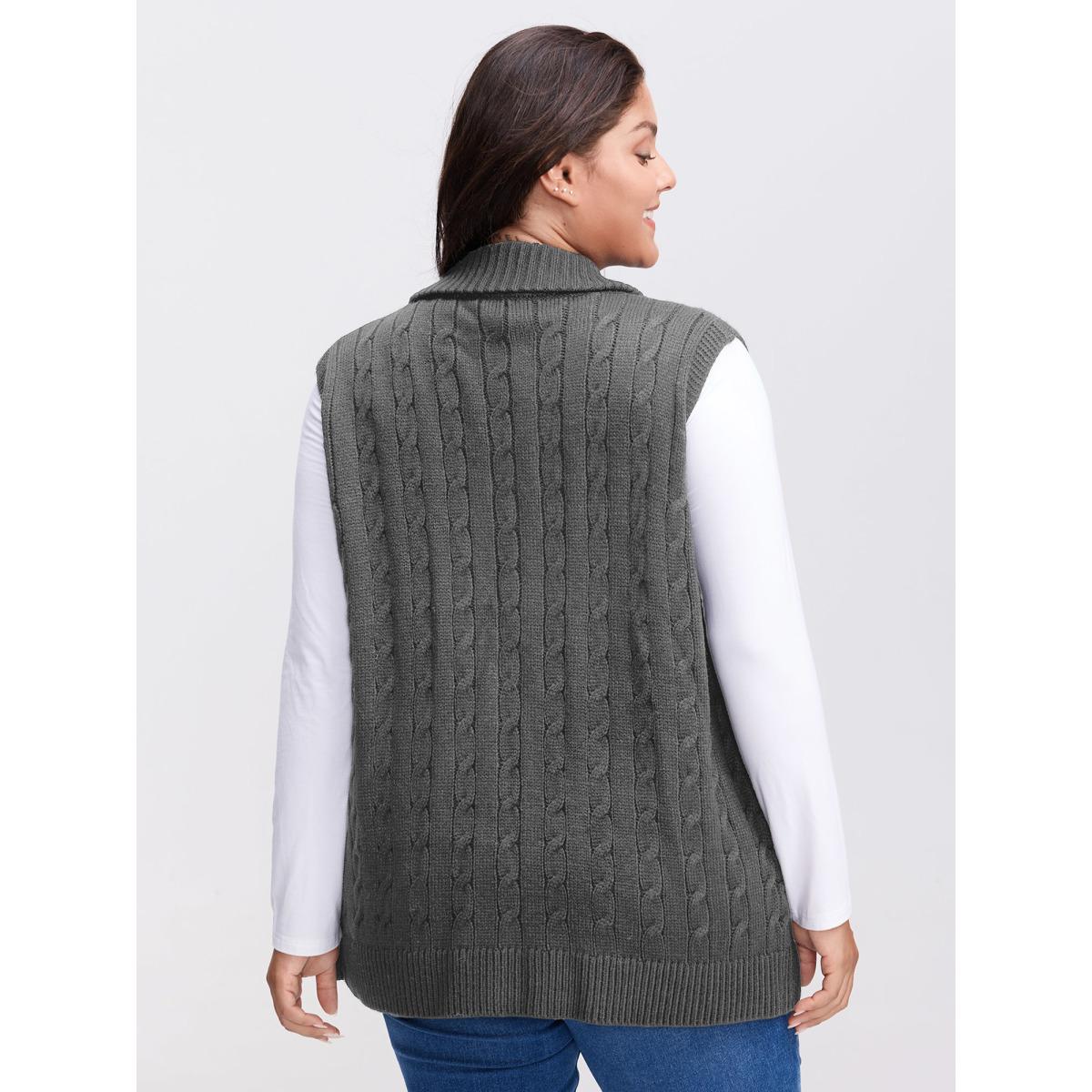 Plus Size Cable Zipper Sleeveless Knit Cardigan DimGray Women Leisure Loose Sleeveless Casual Cardigans BloomChic 30/6X Product Image