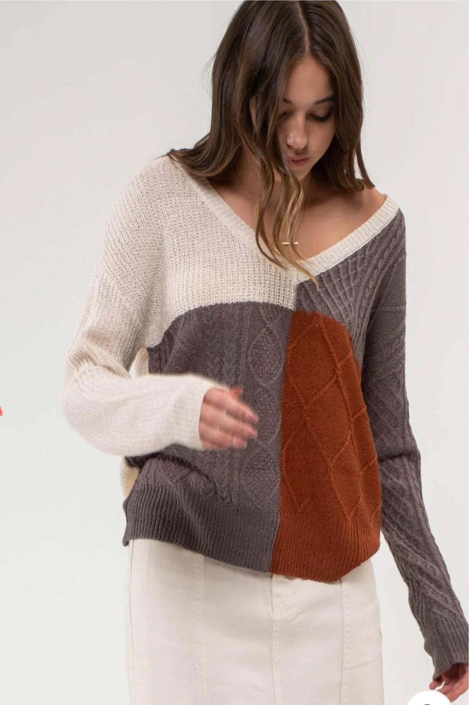Light Weight Colorblock Knit Sweater Product Image